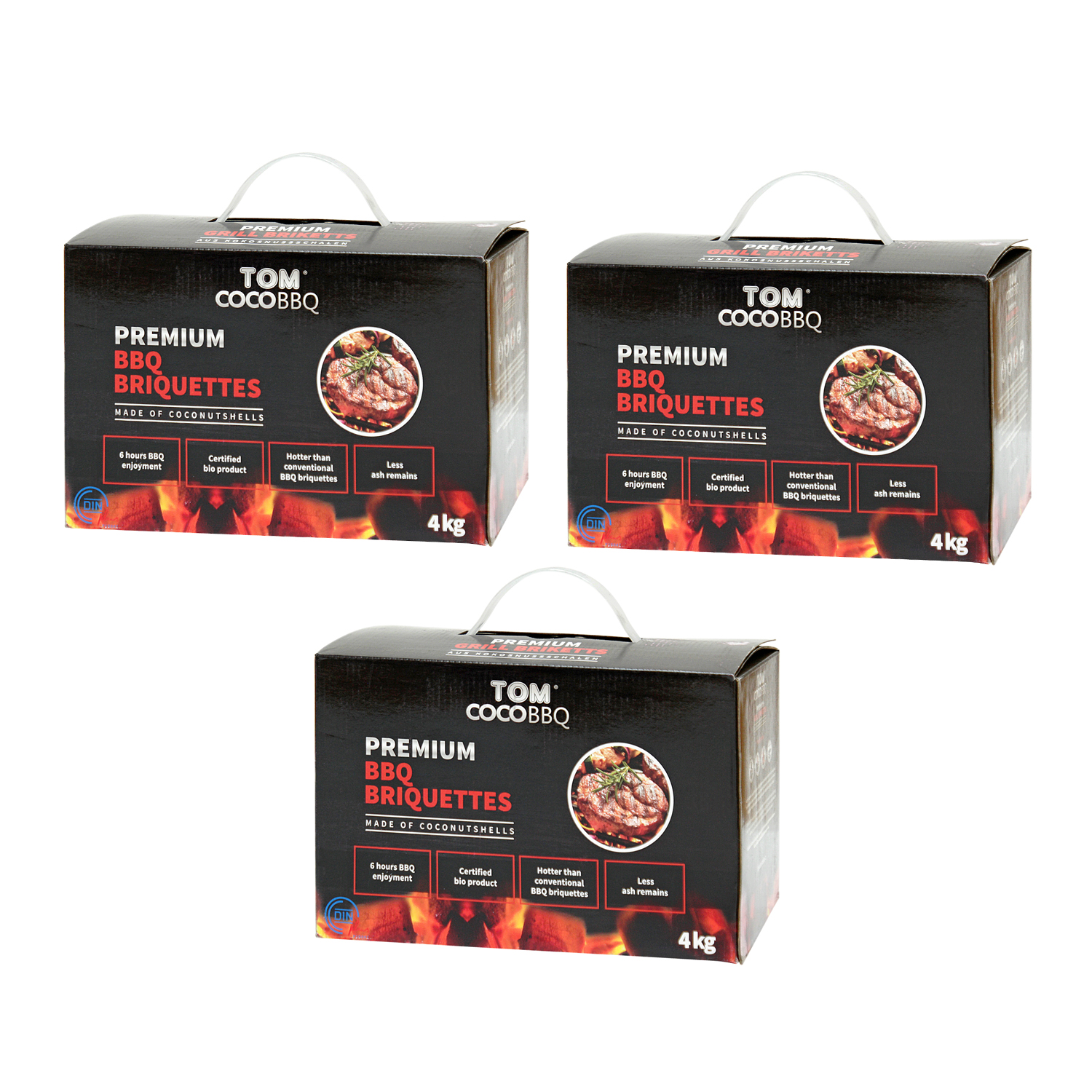 TOM COCO Grill-Kokoskohle Briketts, Quader, 3 x 4 kg (12 kg) TOM COCO Grill-Kokoskohle Briketts, Quader, 3 x 4 kg (12 kg)