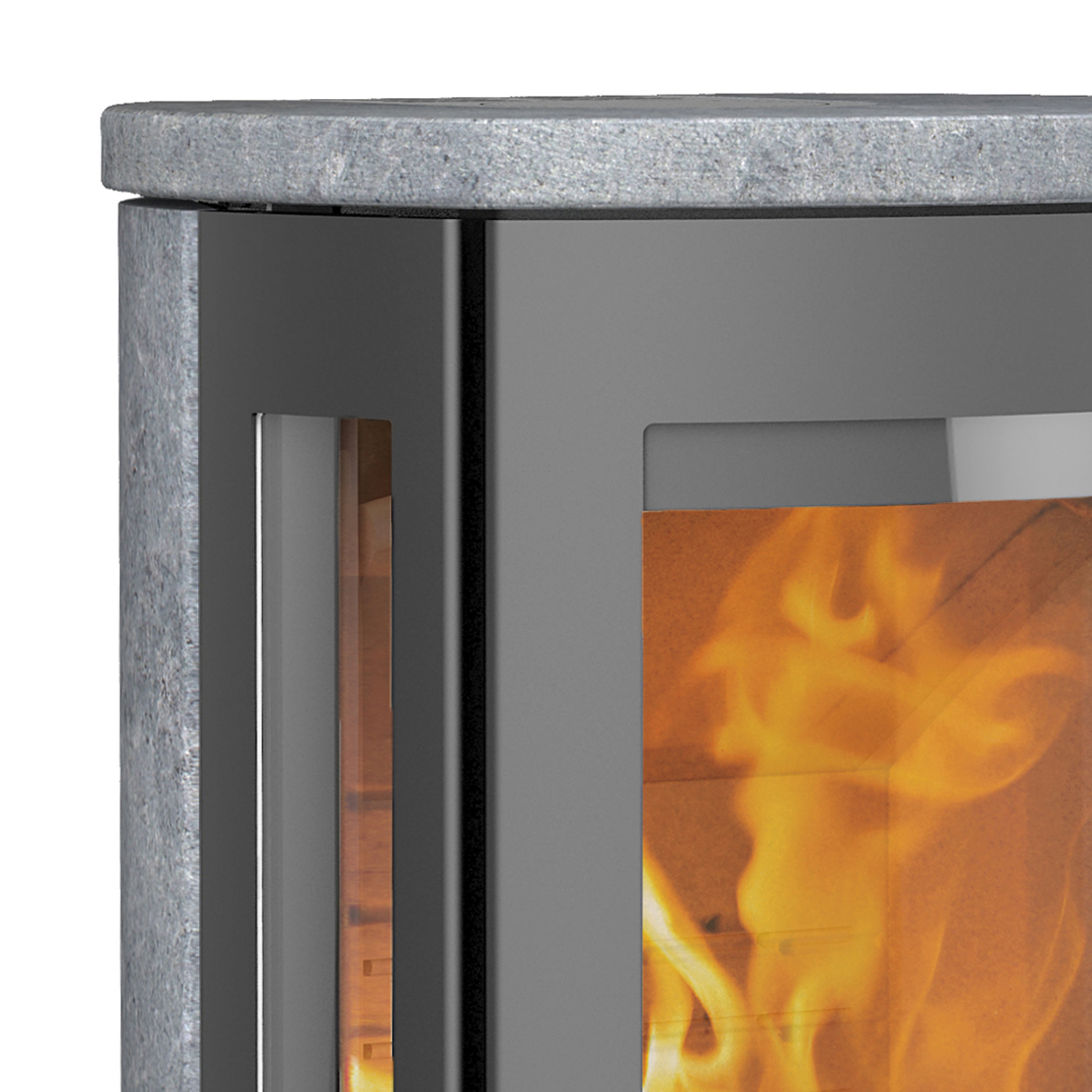 Lotus Prio 6S Kaminofen Grau/ Speckstein, Rauchabgang hinten