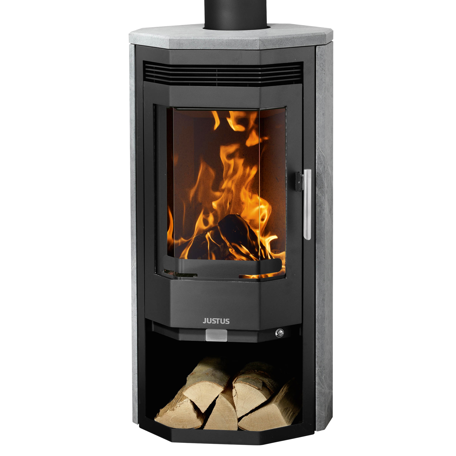 Justus Usedom 5D Kaminofen Stahl Schwarz / Speckstein