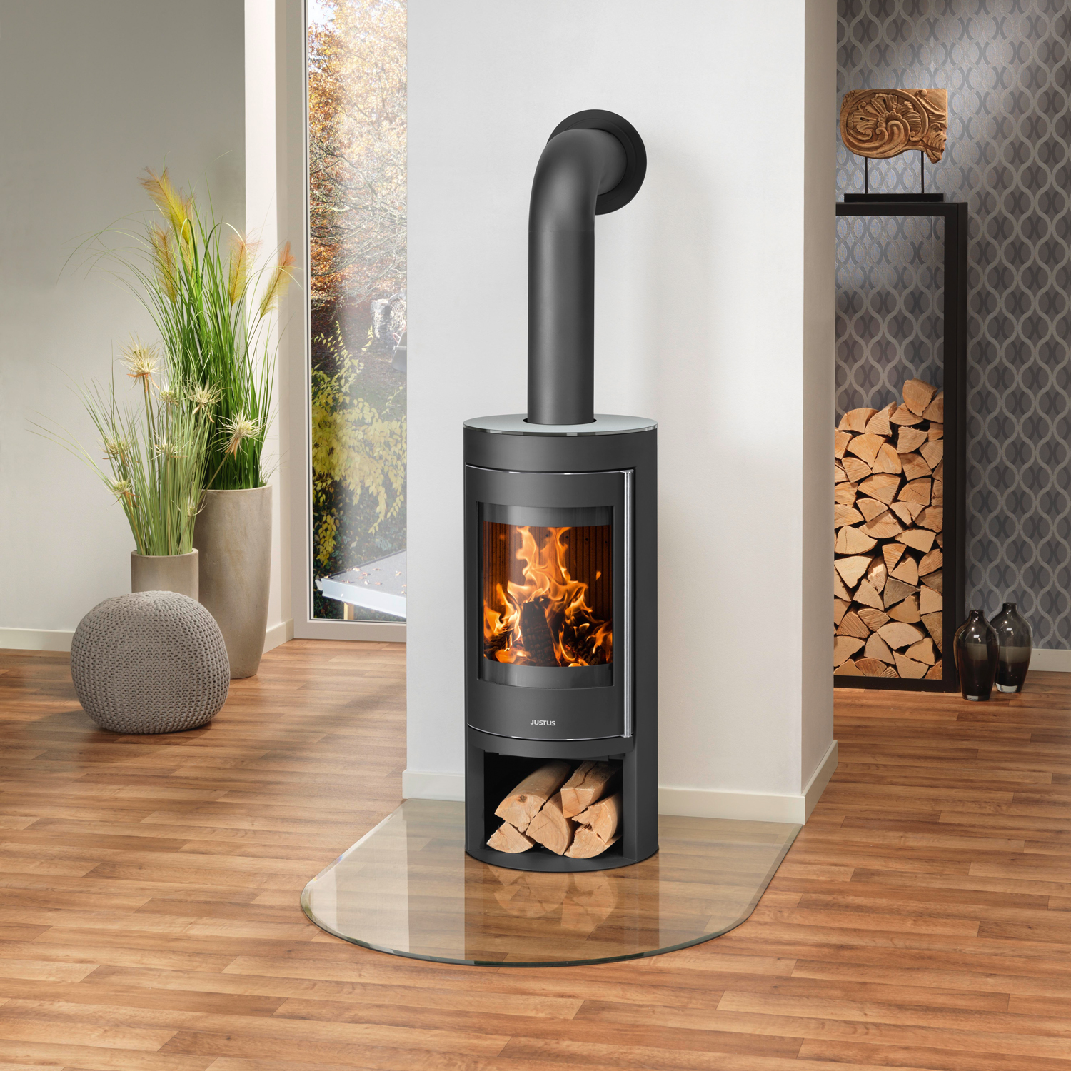 Justus Mino 2.0 Kaminofen Stahl Schwarz mit Glas-Abdeckplatte