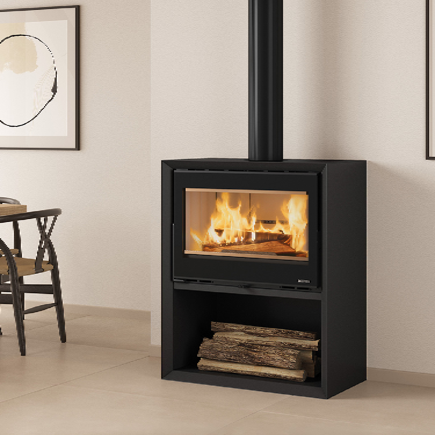 La Nordica Prestige Line Dante Kaminofen Stahl Mattschwarz mit Holzfach