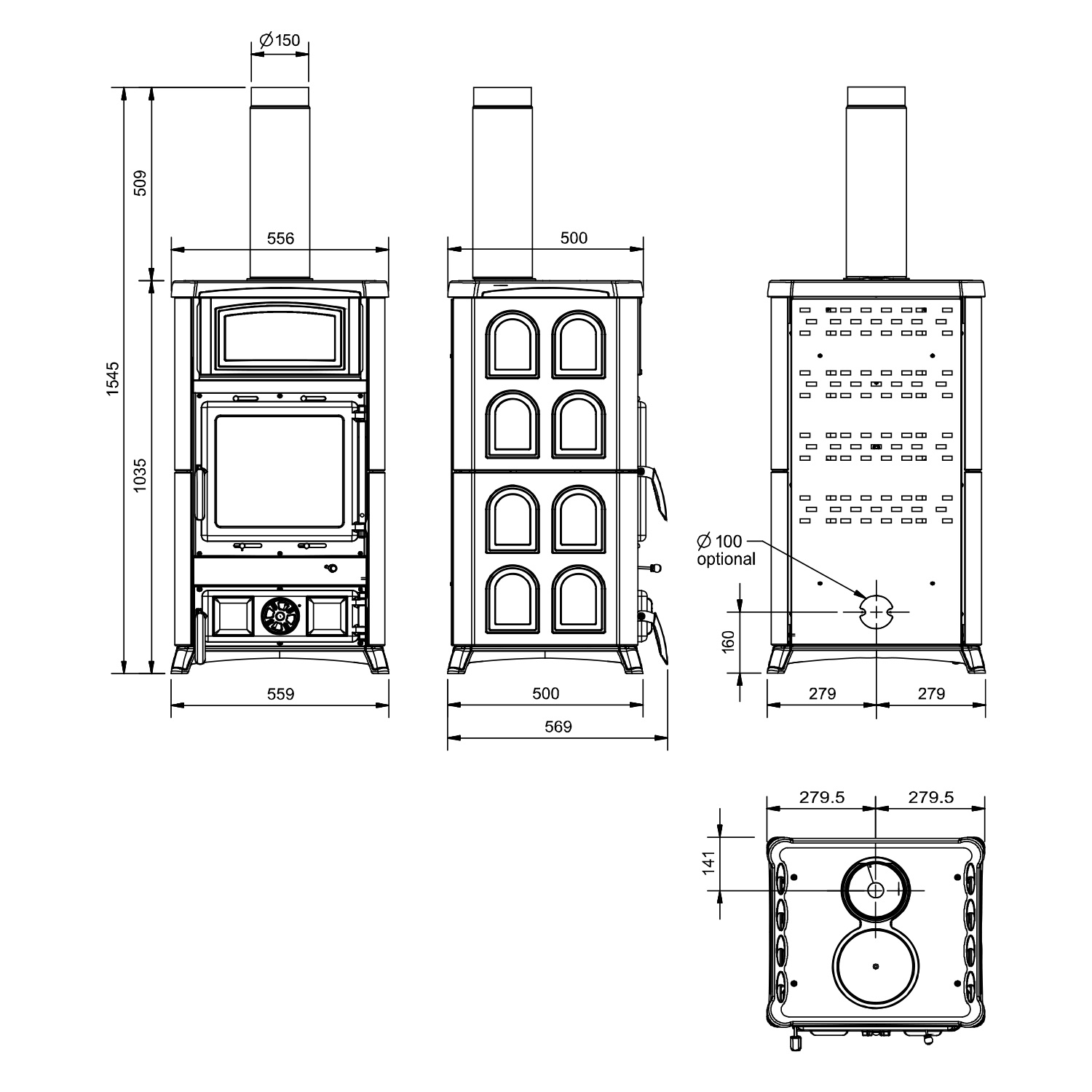 La Nordica Concita 16 Kaminofen Majolika Bordeaux