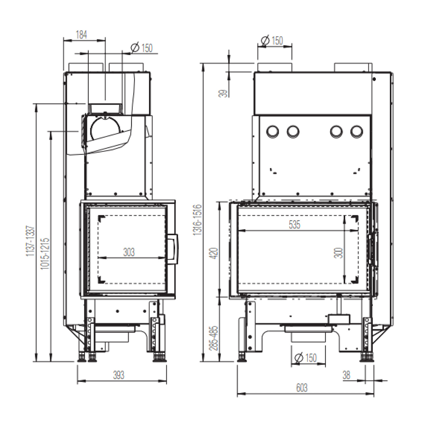 Austroflamm 63x40x42 K 2.0 Kamineinsatz Ecke links Austroflamm 63x40x42 K 2.0 Kamineinsatz Ecke links