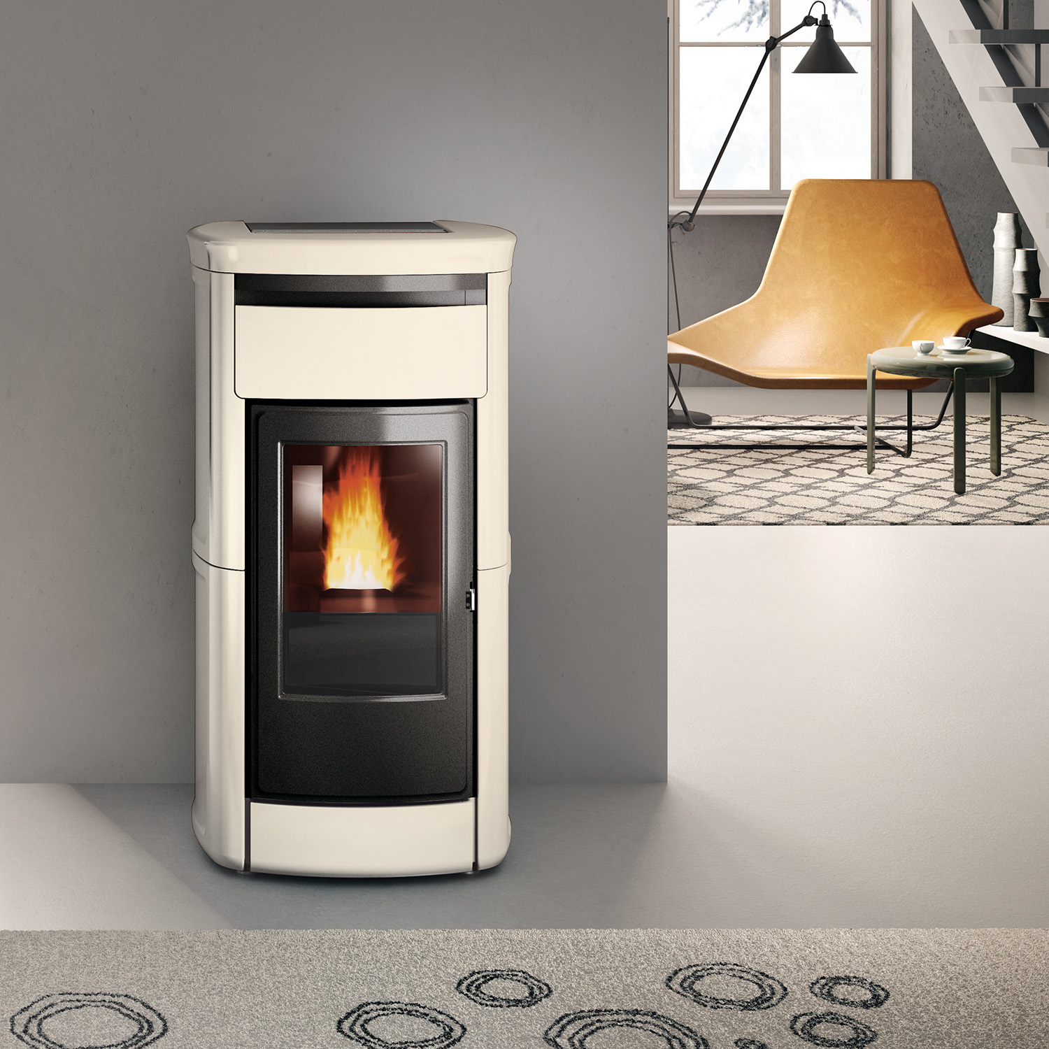 Edilkamin Kira2 H 22 Up wasserführender Pelletofen Keramik Pergament inkl. Kit R-FX