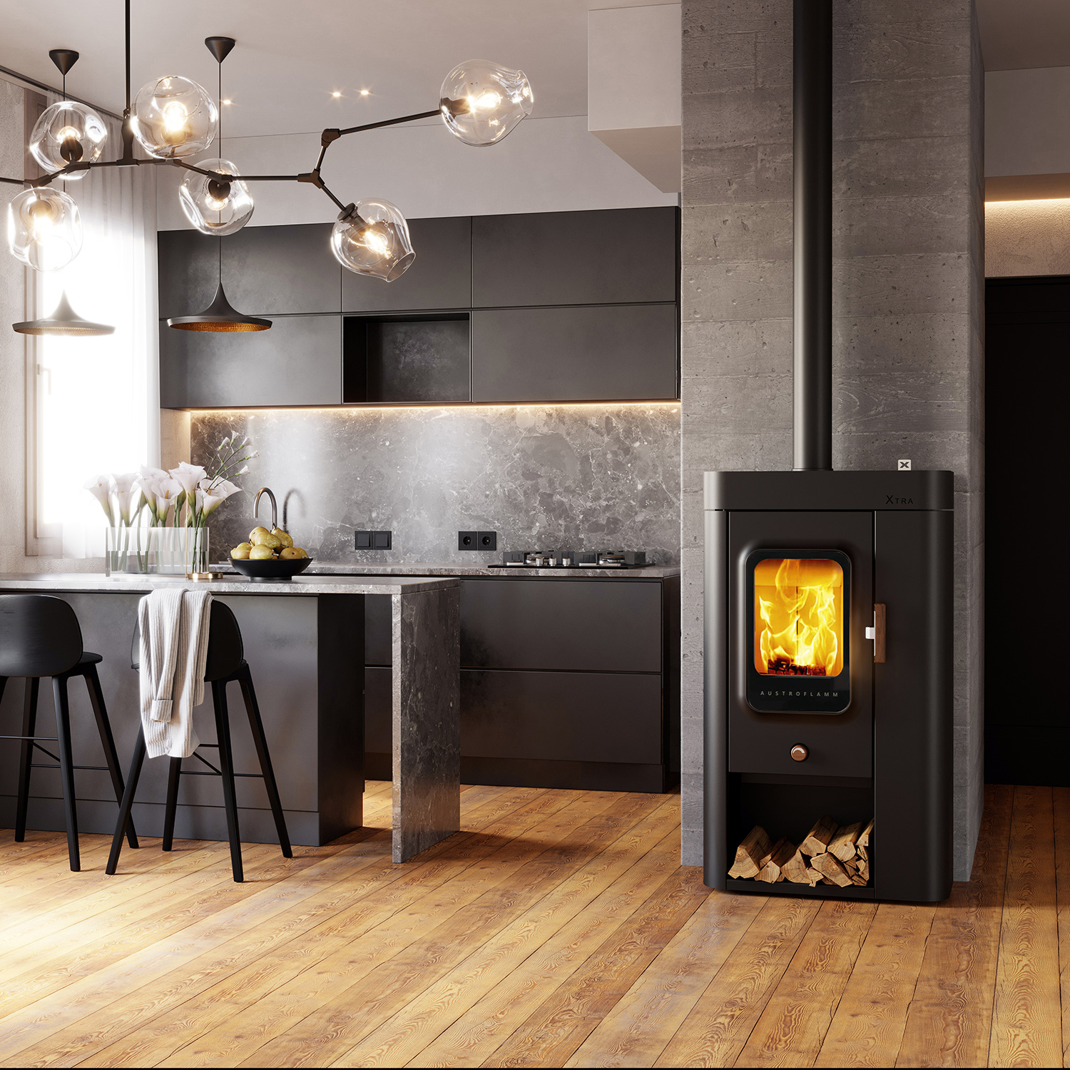 Austroflamm Sina Xtra Kaminofen Stahl gussgrau Austroflamm Sina Xtra Kaminofen Stahl gussgrau