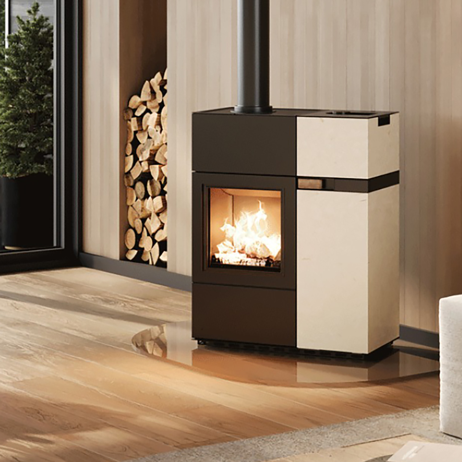 Austroflamm Quadra Duo Pelletofen Stein Velvet Ivory