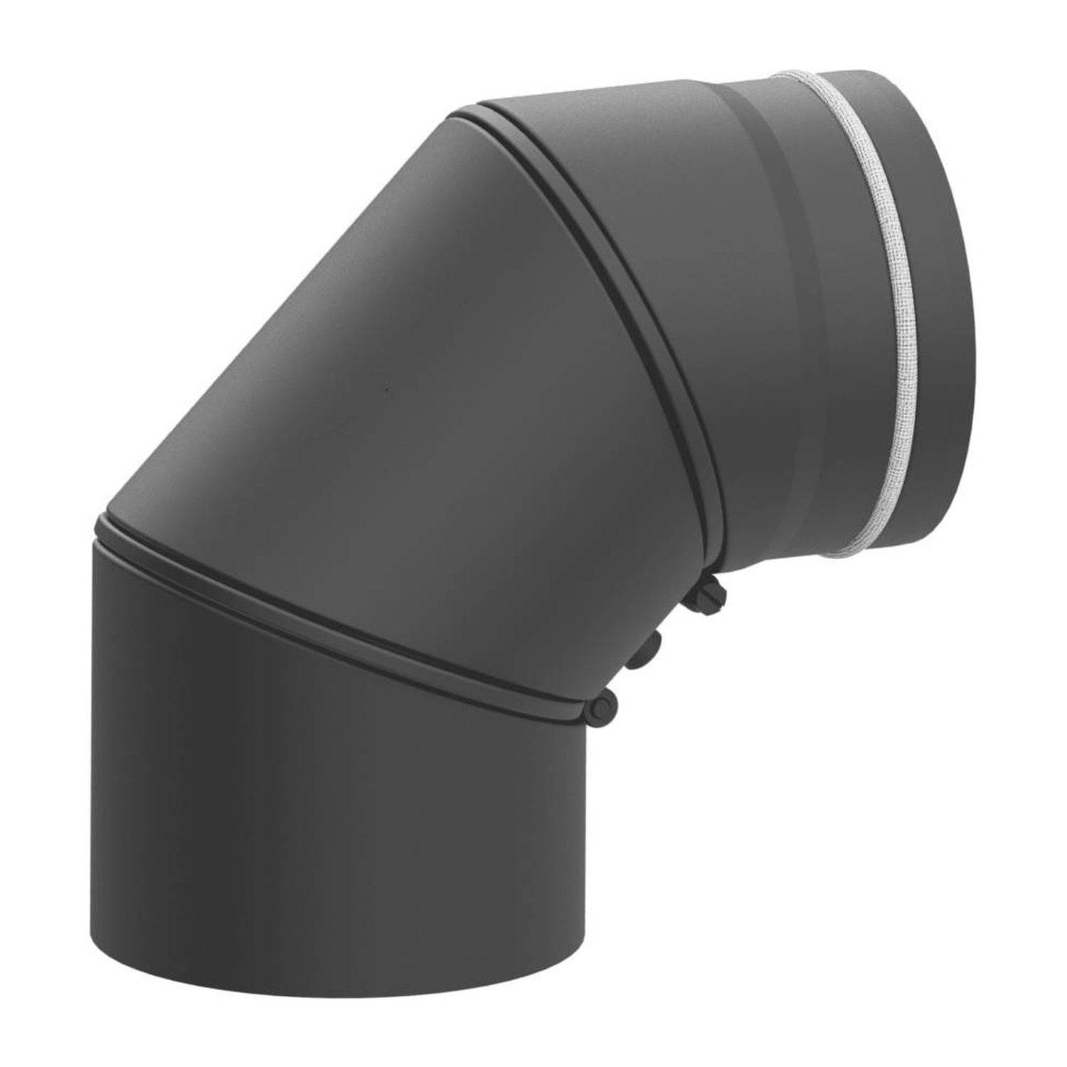 Raik Lifestyle Bogen Durchmesser 150/0-90° 2,00mm eingezogen drehbar 3-tlg mit eingelegter Tür mit Dichtung schwarz für Rauchrohr/ Ofenrohr