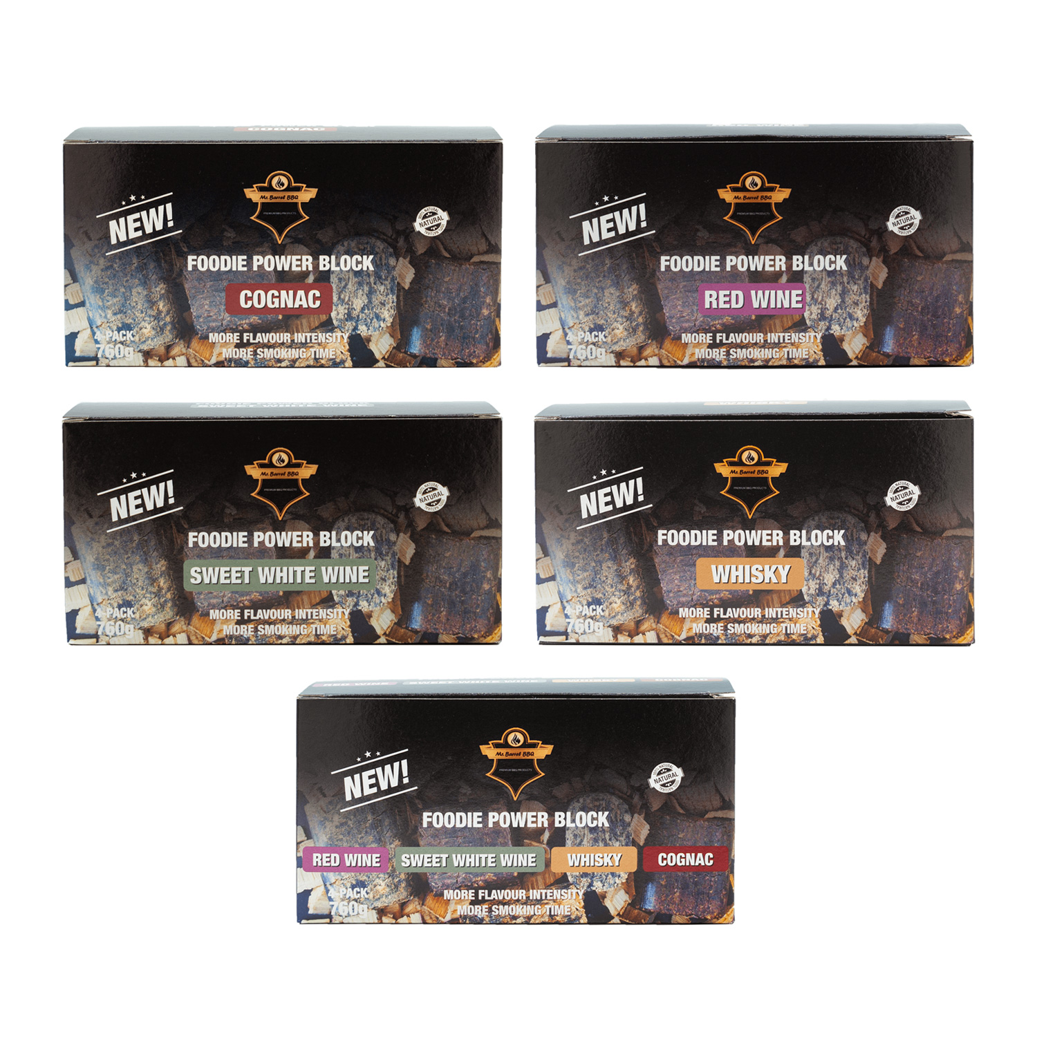 Mr. Barrel BBQ Foodie Power Blocks L Red Wine, Sweet White Wine, Cognac und Whiskey, 4-er Set Mr. Barrel BBQ Foodie Power Blocks L Red Wine, Sweet White Wine, Cognac und Whiskey, 4-er Set