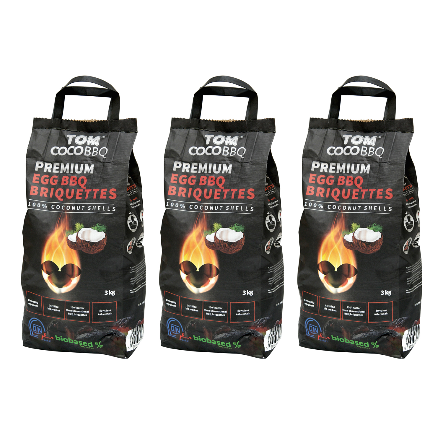 TOM COCO Grill-Kokoskohle Briketts, Eiform, 3 x 3 kg (9 kg) TOM COCO Grill-Kokoskohle Briketts, Eiform, 3 x 3 kg (9 kg)