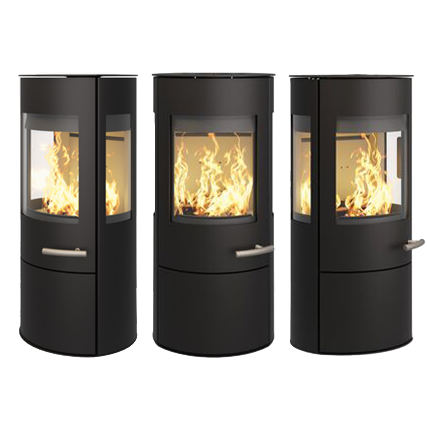 Haas+Sohn VITUS.l Stahl Kaminofen 3-Sichtscheiben mit Kochplatte mit Holzfach und Türe tief-schwarz