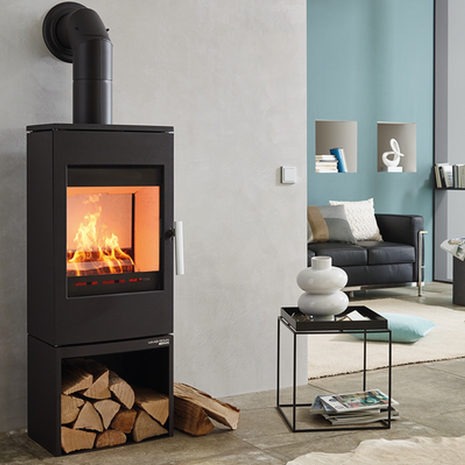 Haas+Sohn P+ Kaminofen INZELL easy, perl - schwarz mi t Holzfach