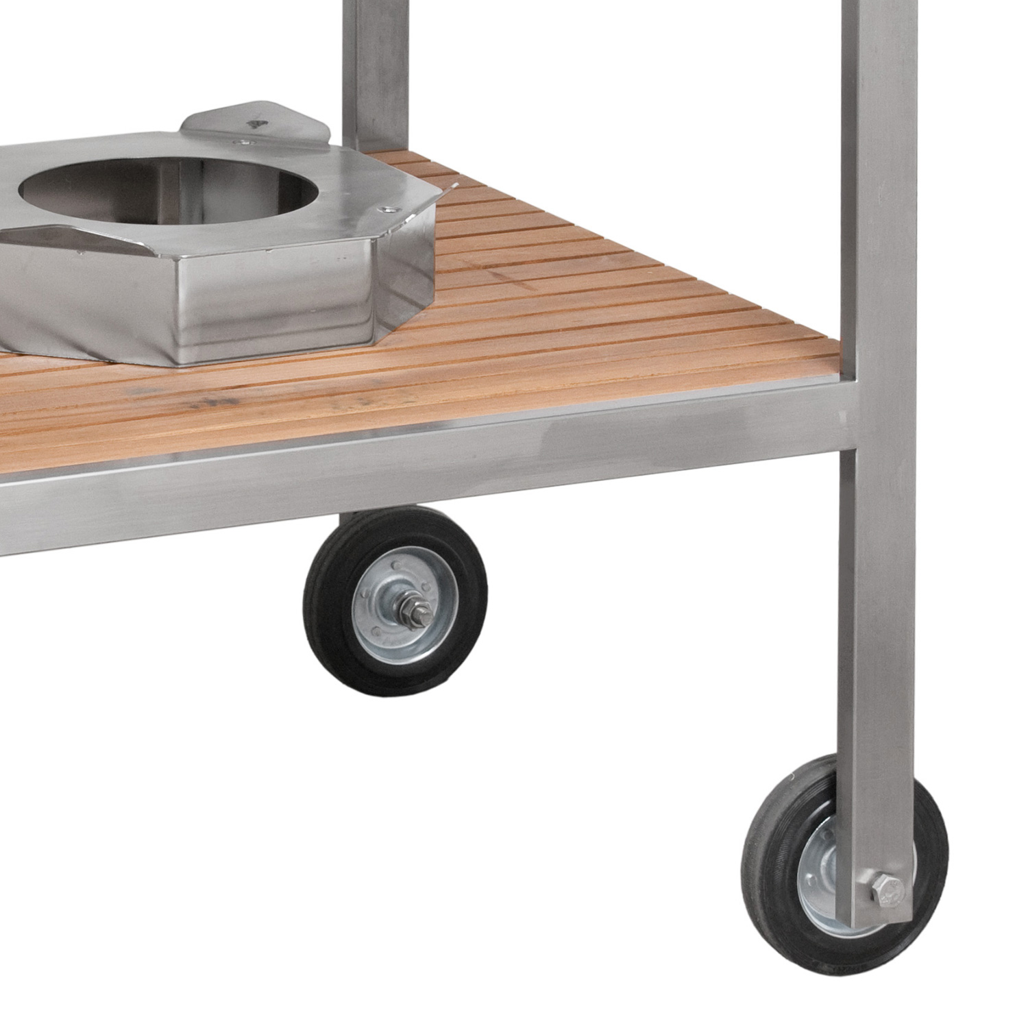 Monolith Classic Tisch aus Edelstahl & Teak
