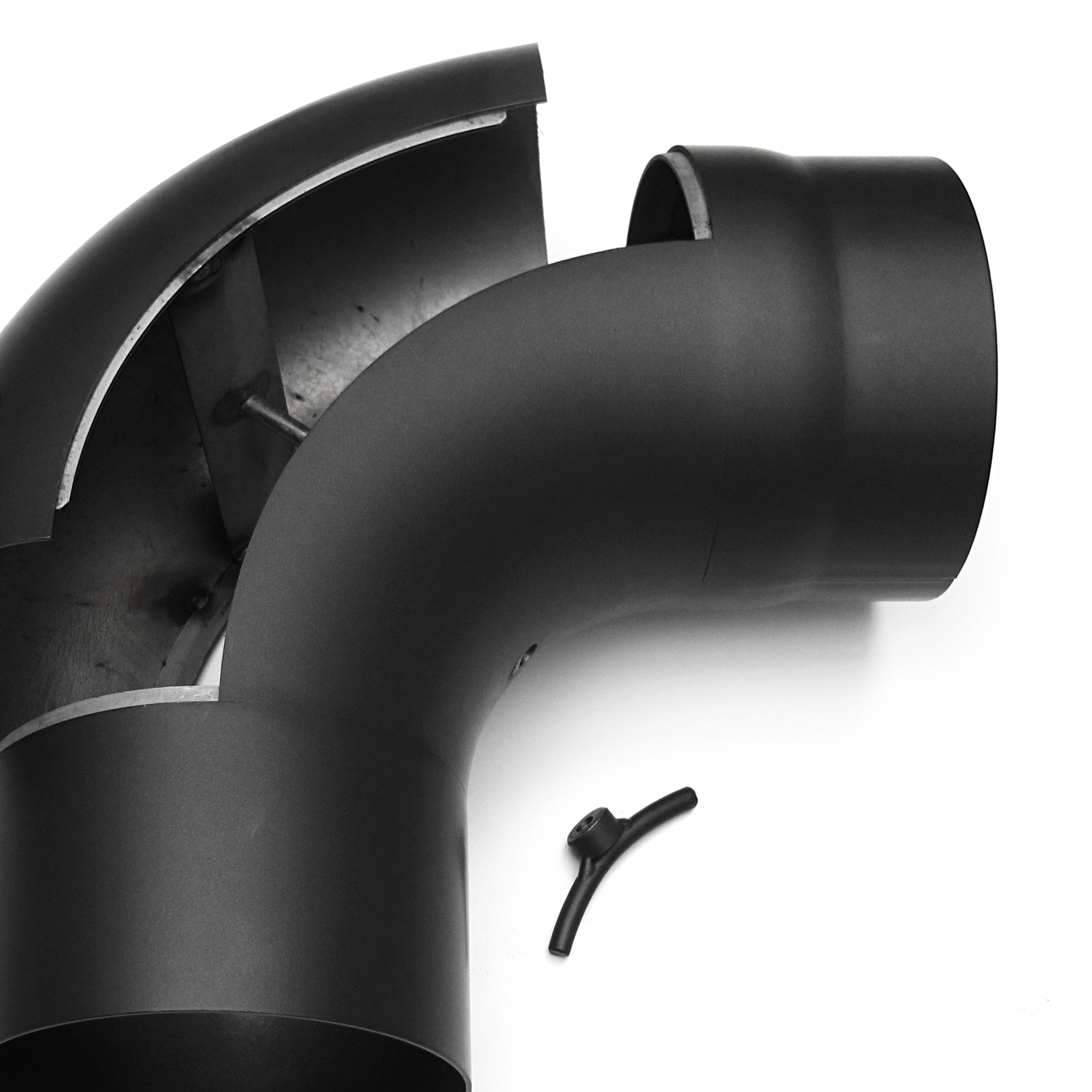 Raik Rauchrohrbogen / Ofenrohr 130mm - 90° gezogen schwarz Raik Rauchrohrbogen / Ofenrohr 130mm - 90° gezogen schwarz