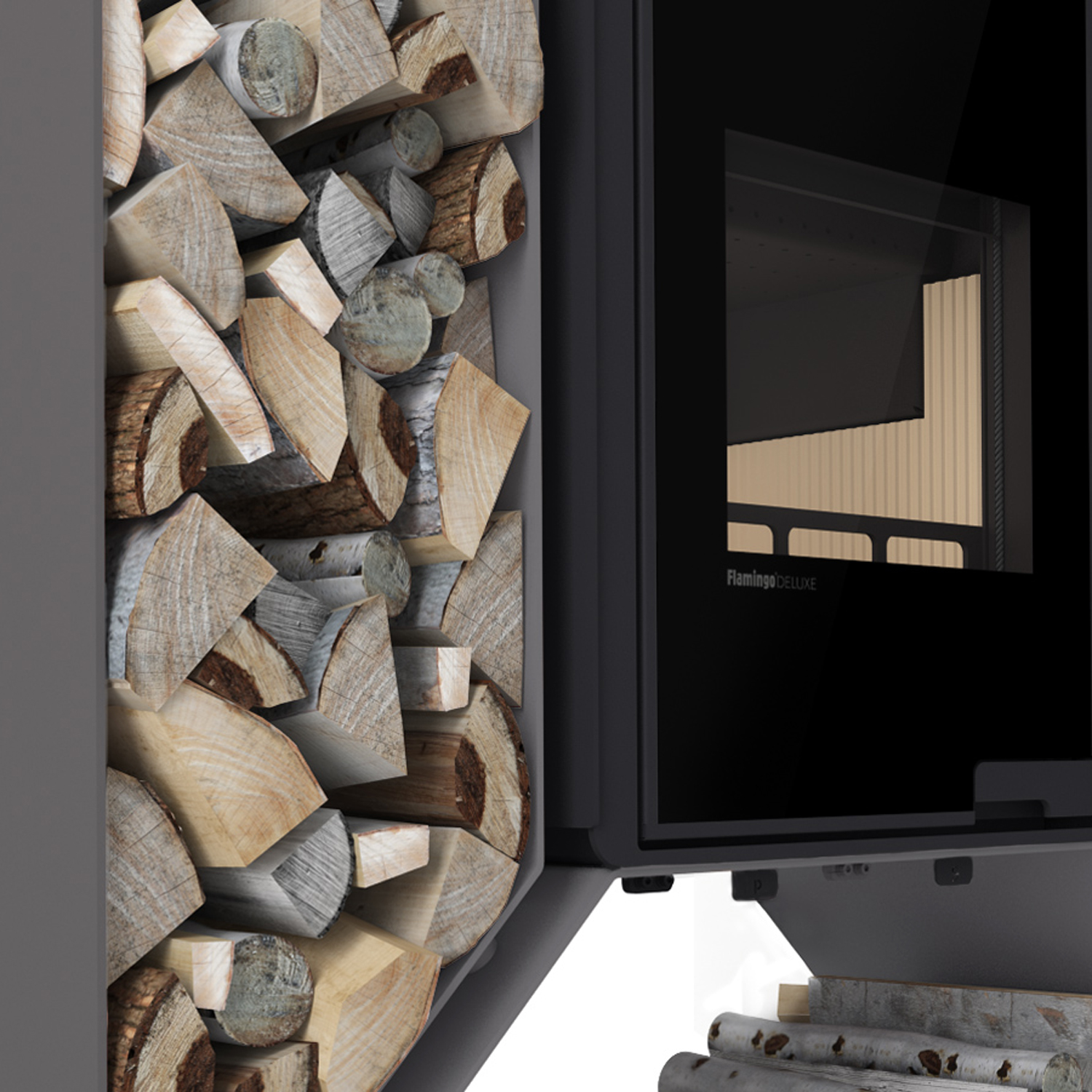HS Flamingo Deluxe Kampa Kaminofen Grau Regal links