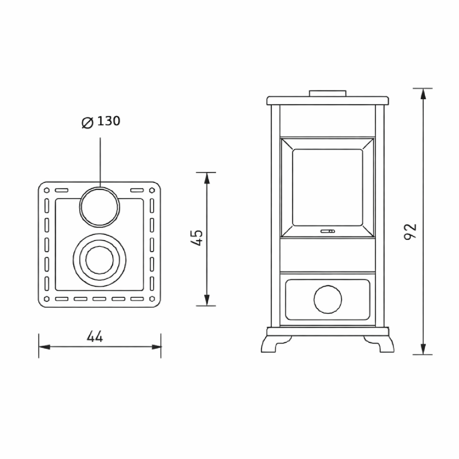 EK63 Decor Kaminofen Keramik Leder Rauchrohr oben