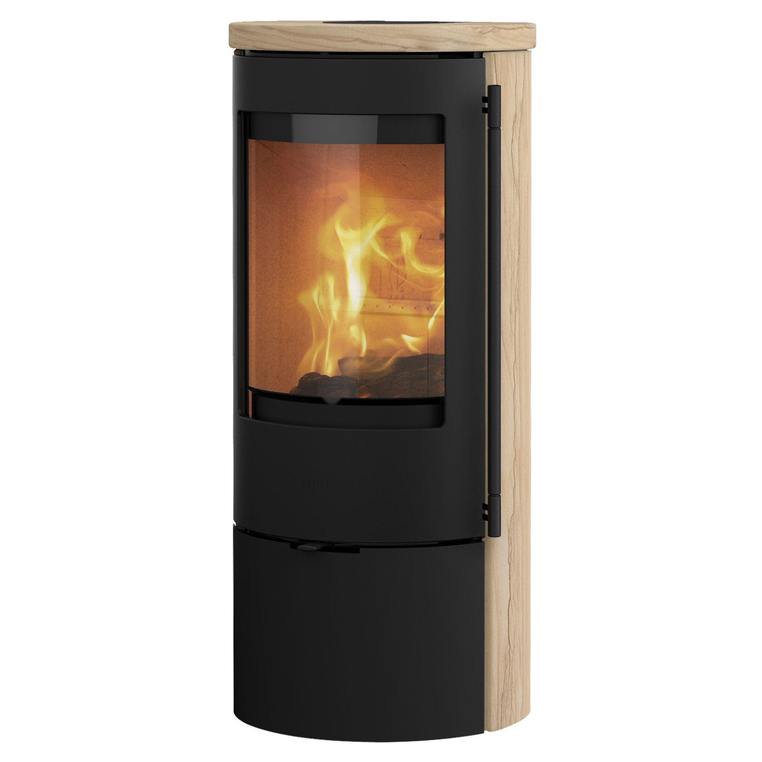 Lotus Prestige Basic S Kaminofen Sandstein, Korpus Schwarz, DIBt, Rauchrohranschluss hinten