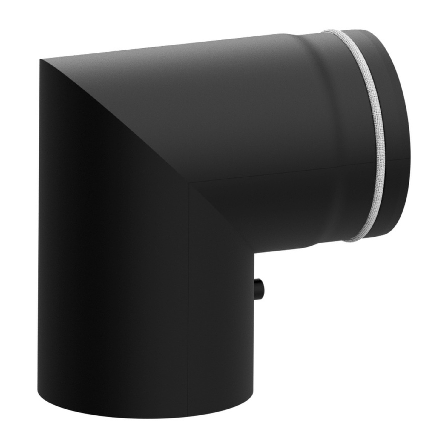 Raik Lifestyle Bogen Durchmesser 150/90° 2,00mm eingezogen 2-tlg mit eingelegter Tür mit Dichtung schwarz für Rauchrohr/ Ofenrohr