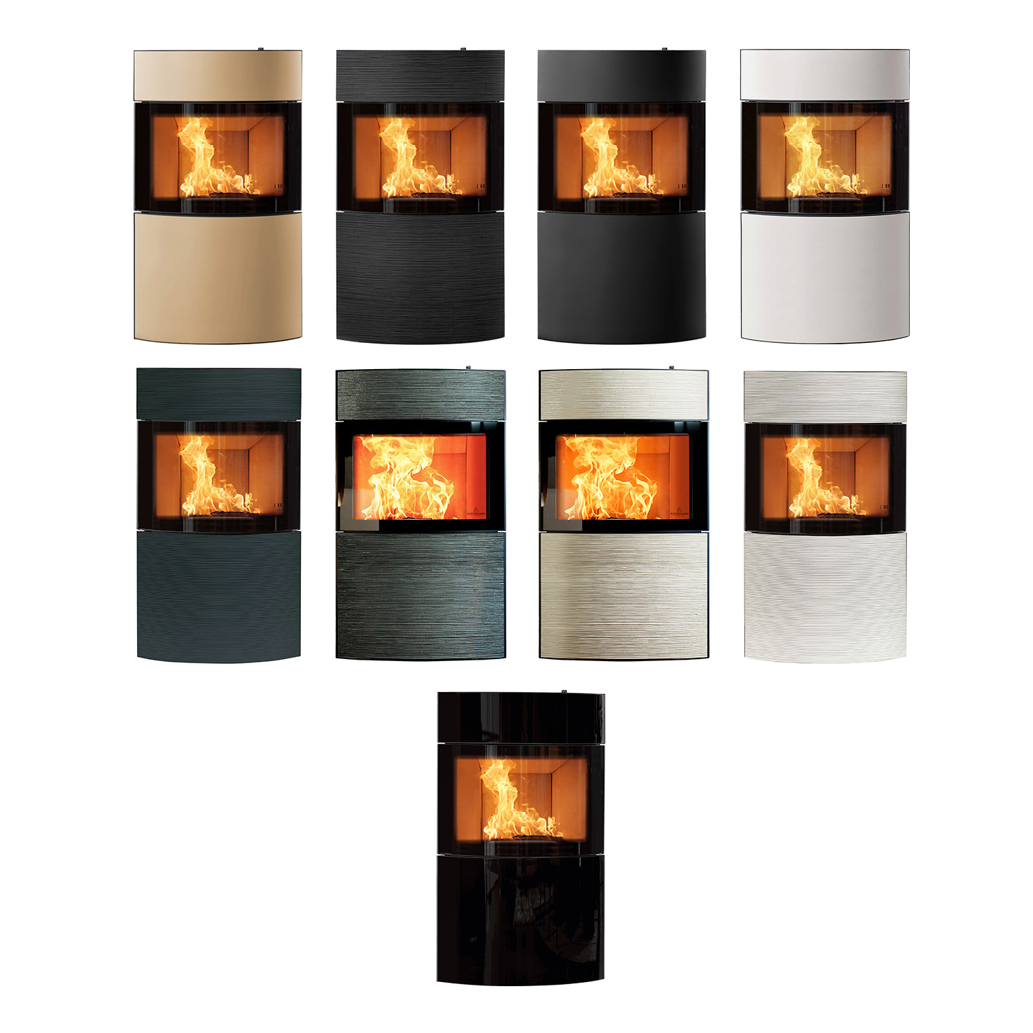 Austroflamm Fynn Xtra 2.0 Kaminofen Stahl schwarz / Keramik Rille Mondstein