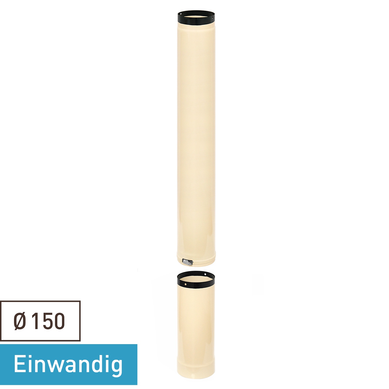 Raik Rauchrohr / Ofenrohr Emaille 150mm - Länge 1000mm Teleskoprohr Elfenbein