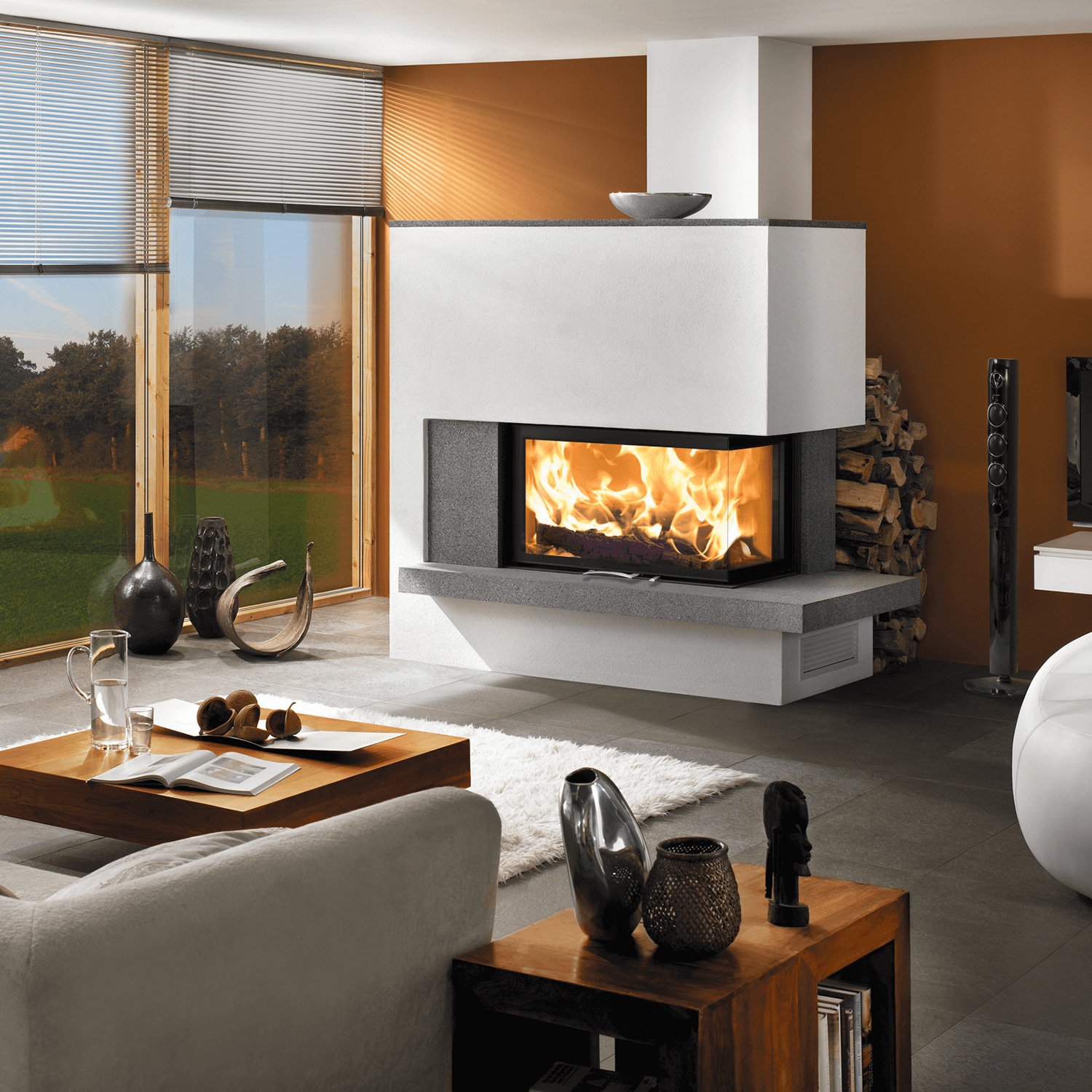 Austroflamm 89x49x57 S 3.0 Eck-Kamineinsatz rechts inkl. Schiebetür, Keramott schwarz