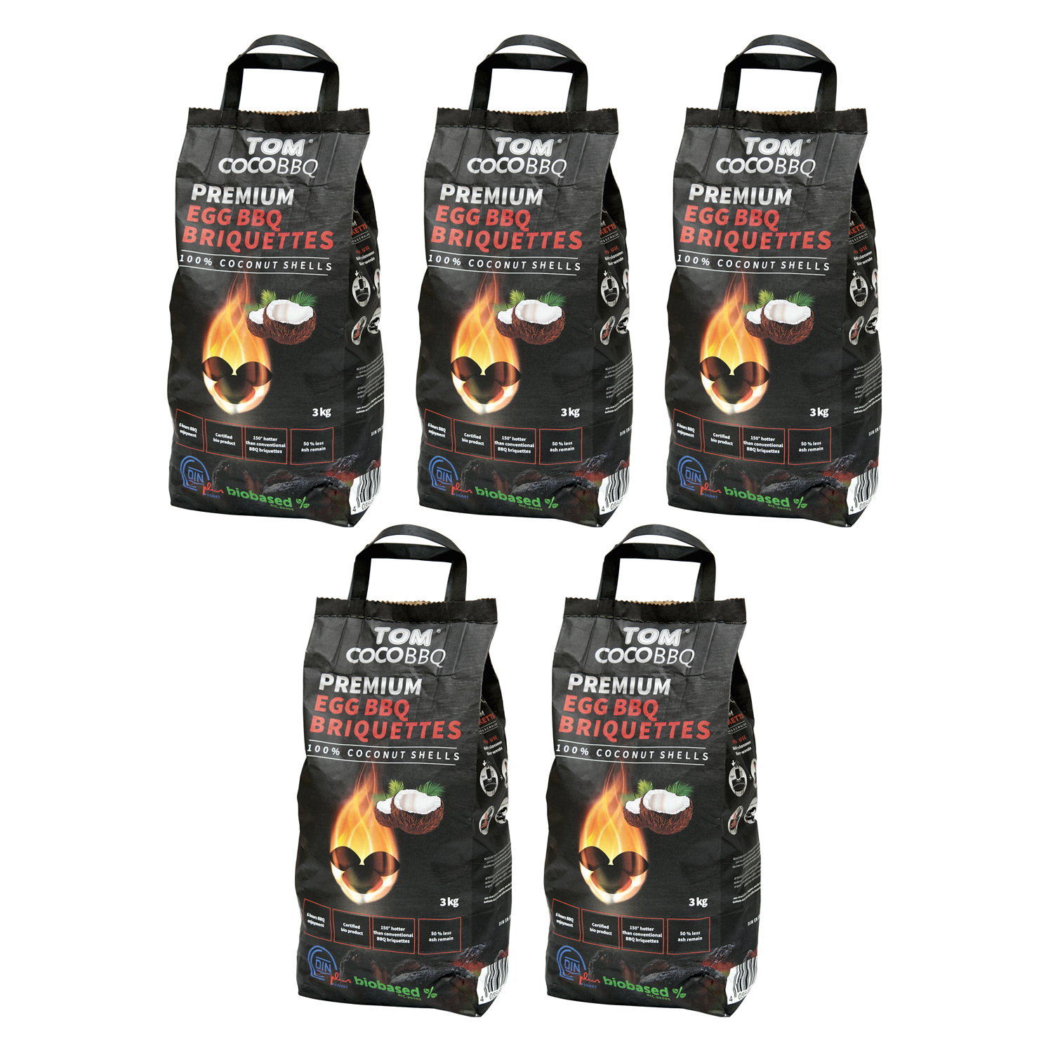 TOM COCO Grill-Kokoskohle Briketts, Eiform, 5 x 3 kg (15 kg) TOM COCO Grill-Kokoskohle Briketts, Eiform, 5 x 3 kg (15 kg)