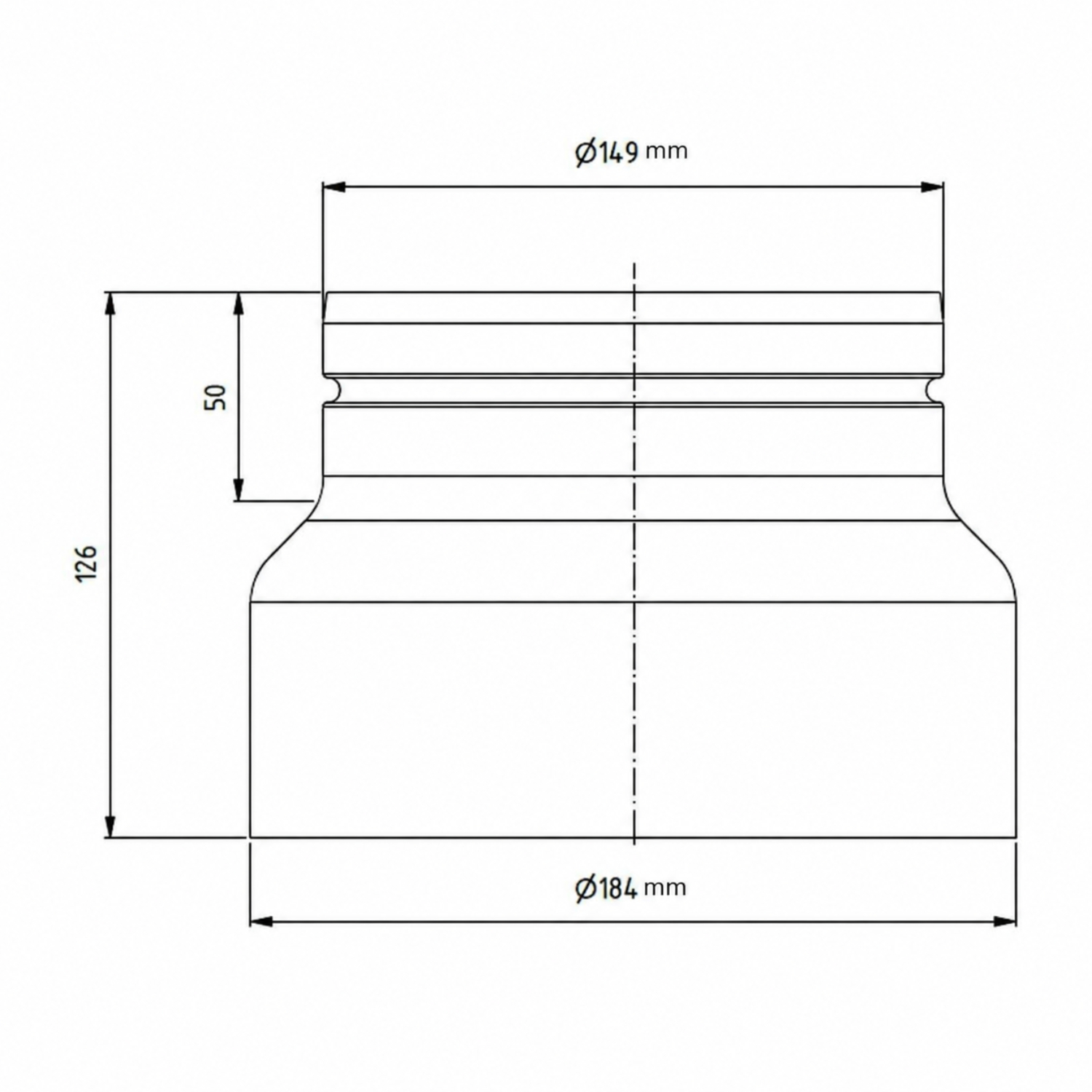 Raik Lifestyle Reduktion Durchmesser 180w/Durchmesser 150e 2,00mm l=126 mm mit Dichtung grau für Rauchrohr/ Ofenrohr
