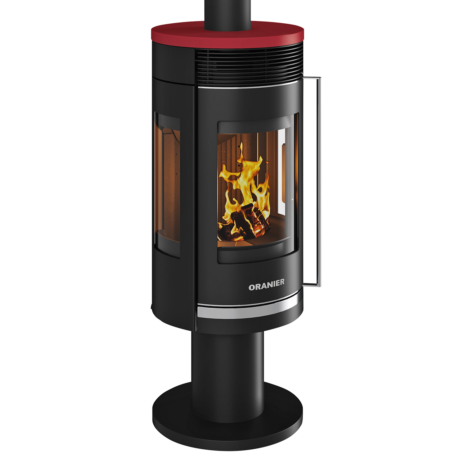 Oranier Rota Twist Kaminofen Stahl Schwarz / Topplatte Keramik Bordeauxrot