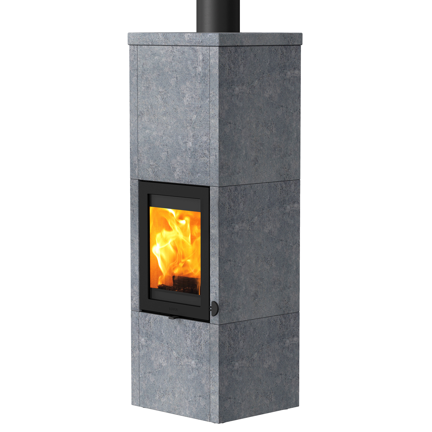 Lotus QM40 Kaminofen Speckstein, Tür Schwarz, Rauchabgang oben