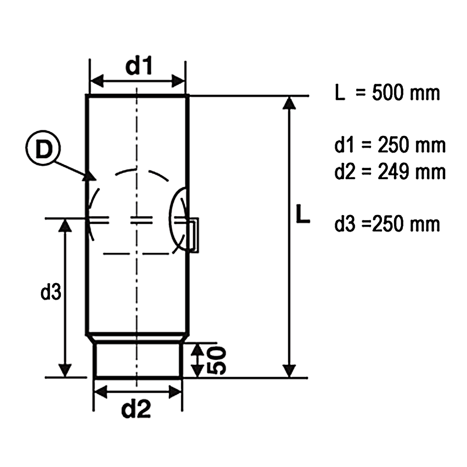 Raik Basic Rauchrohr / Ofenrohr 250mm - 500mm mit Zugregulierung schwarz