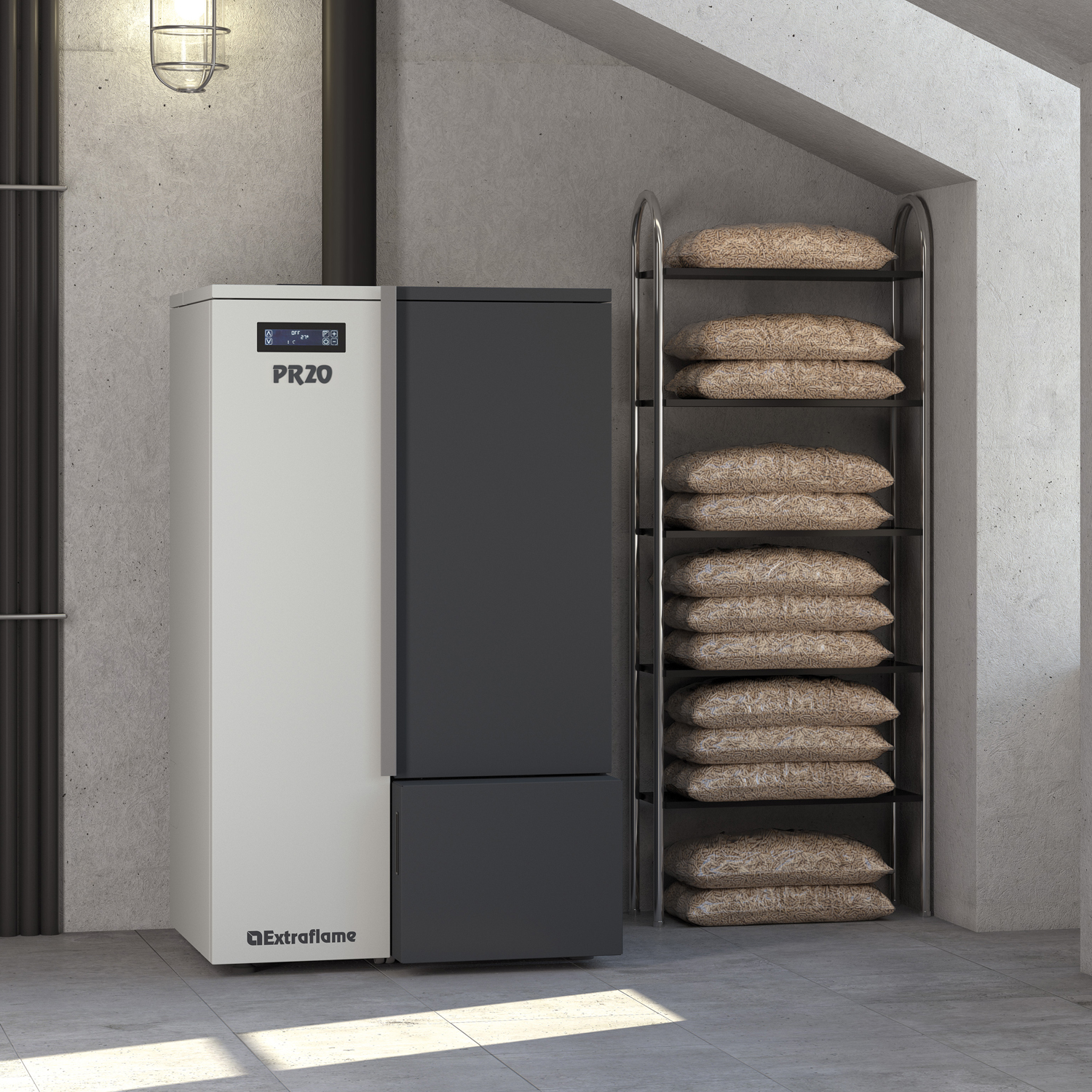 Extraflame Evolution Line PR20 Pelletkessel Stahl Weiss-Grau Extraflame Evolution Line PR20 Pelletkessel Stahl Weiss-Grau