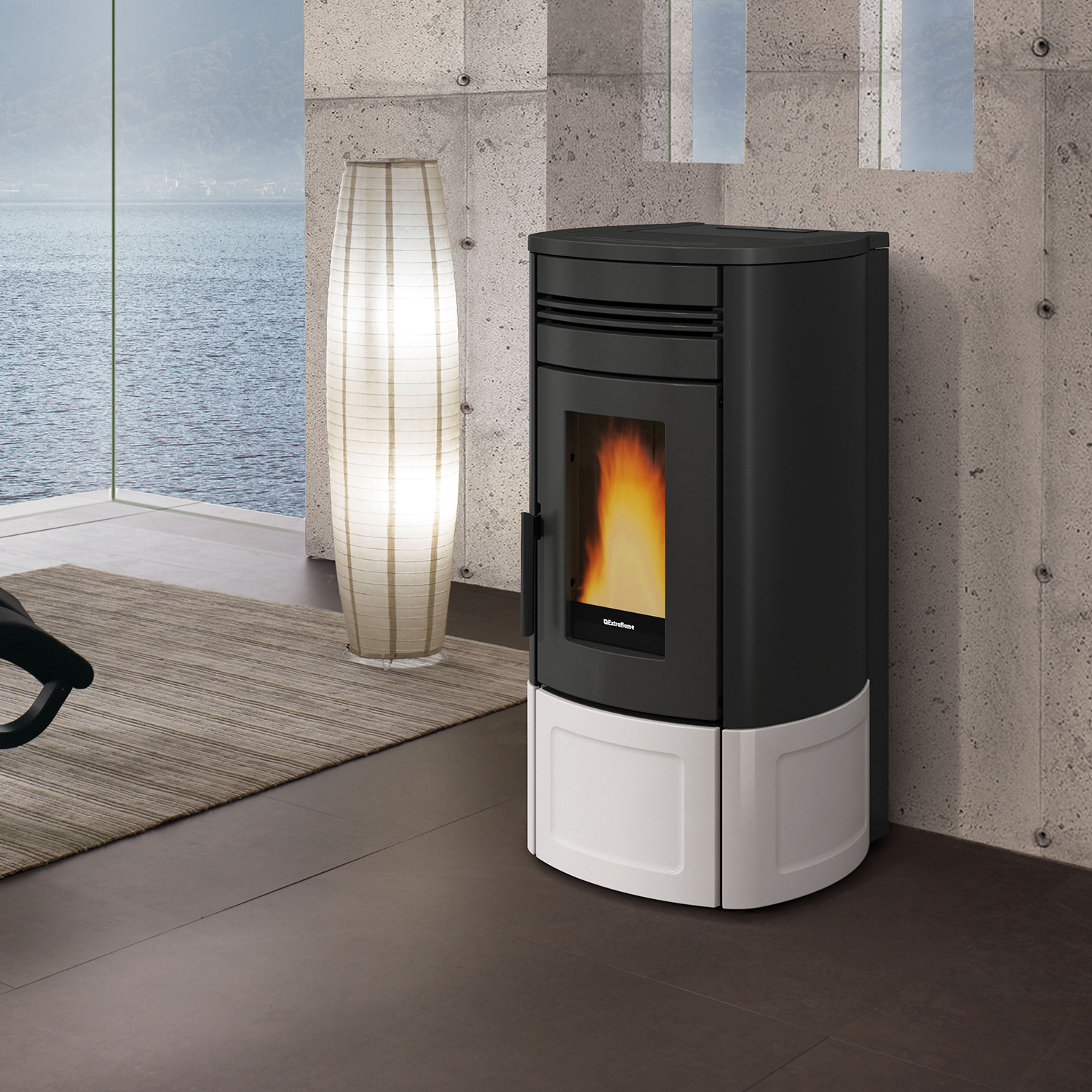 Extraflame Evolution Line Noris Lux Pelletofen Stahl Majolika Weiß