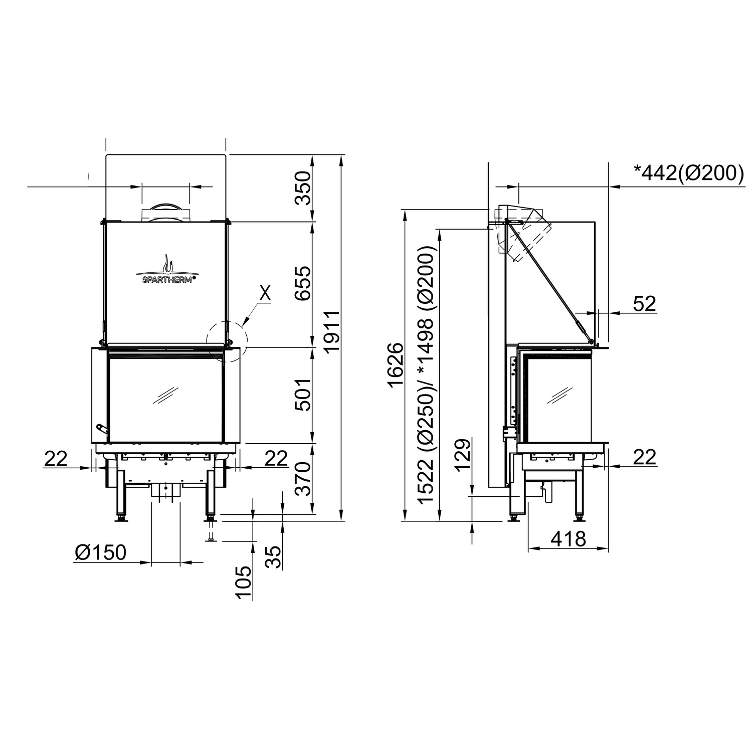 Spartherm Premium A-3RL-60h Kamineinsatz 250 mm