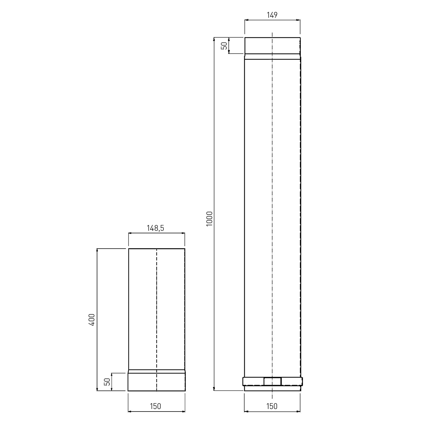 Raik Rauchrohr / Ofenrohr Emaille 150mm - Länge 1000mm Teleskoprohr Schwarz