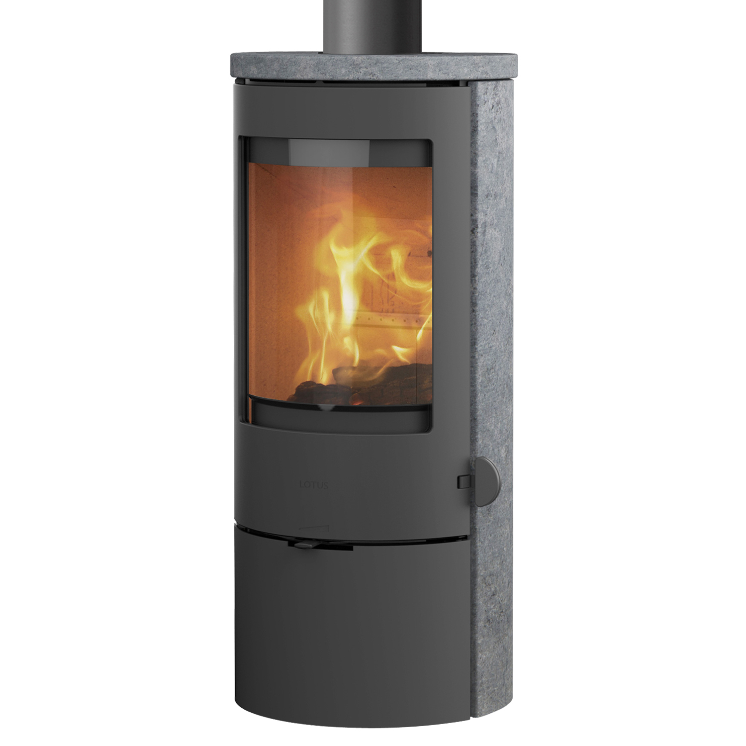 Lotus Prestige Basic S Kaminofen Speckstein, Tür Grau, Rauchabgang oben