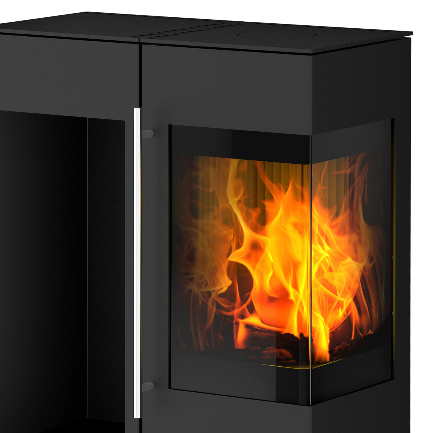 Olsberg Ipala Smart Compact Kaminofen Stahl schwarz, Türanschlag rechts, Stahltür mit Holzregal links
