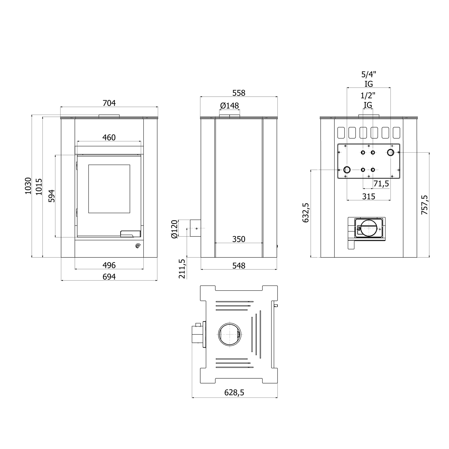 Aquaflam Vario Lend Manual Wasserführender Kaminofen Creme 11/7 kW