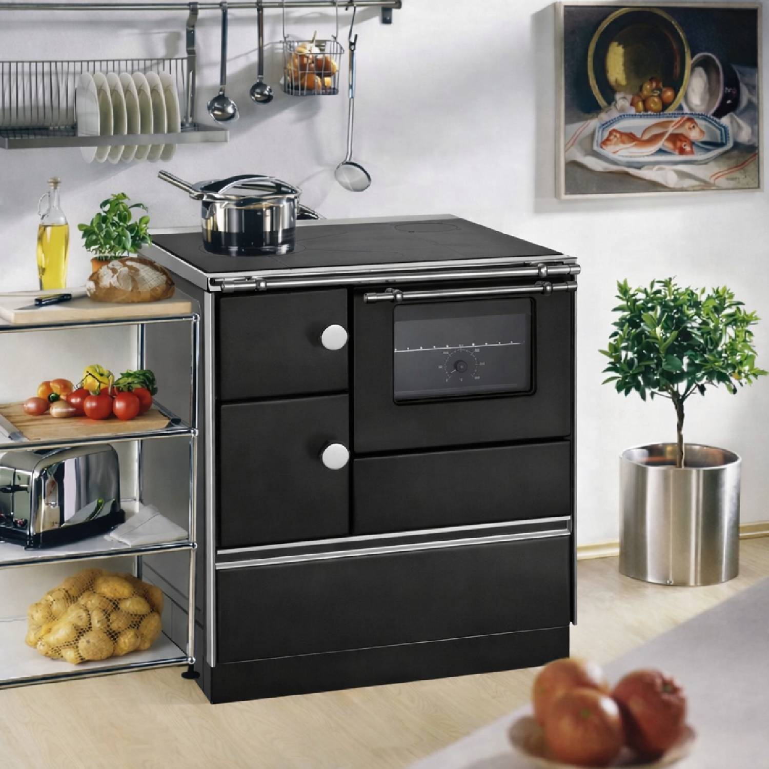 Westminster Holzherd K 76-70 schwarz Rauchrohranschluss links