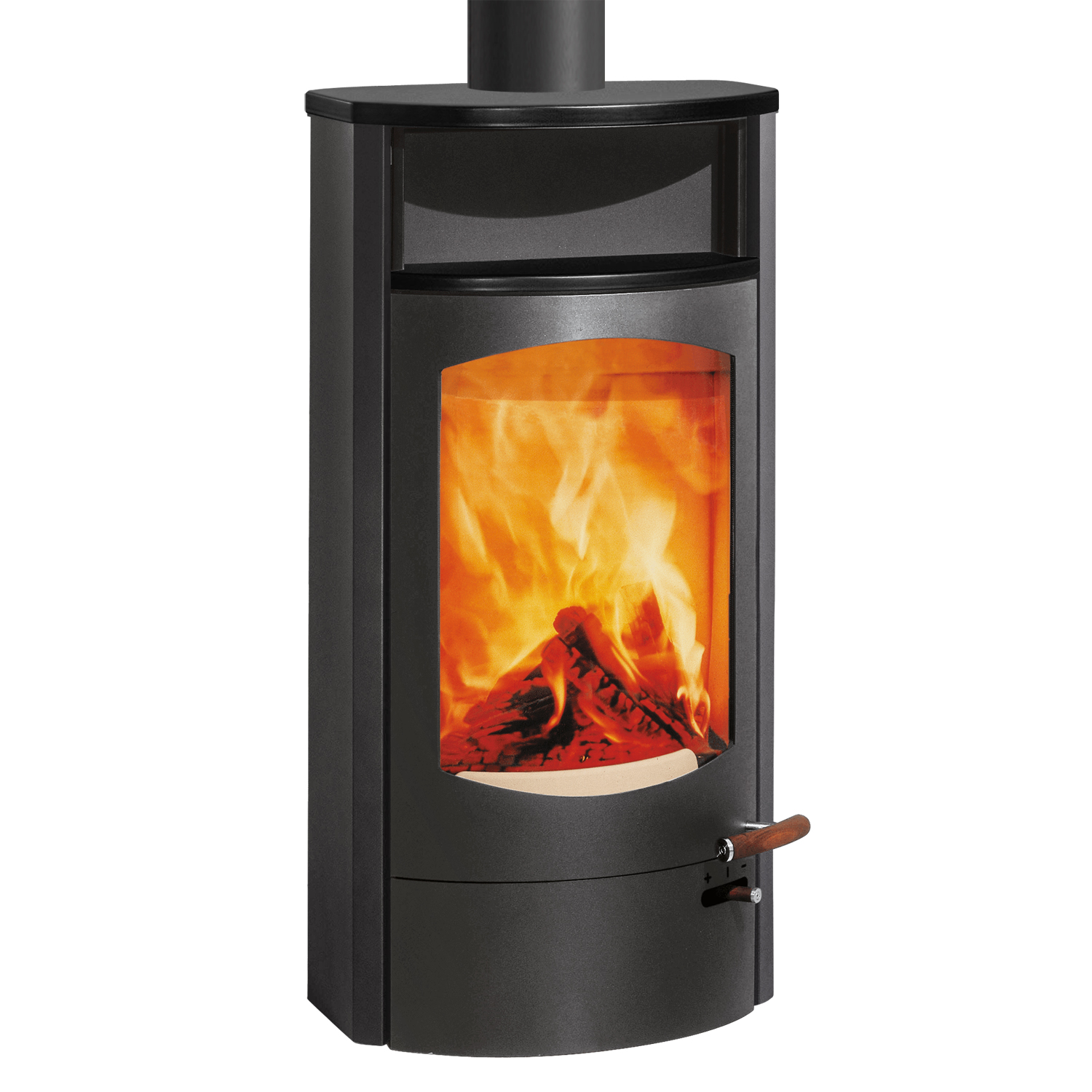 Austroflamm Koko 2.0 Kaminofen Stahl Gussgrau, Warmhaltefach Keramik Schwarz matt, Topplatte Keramik Schwarz matt, RRA oben