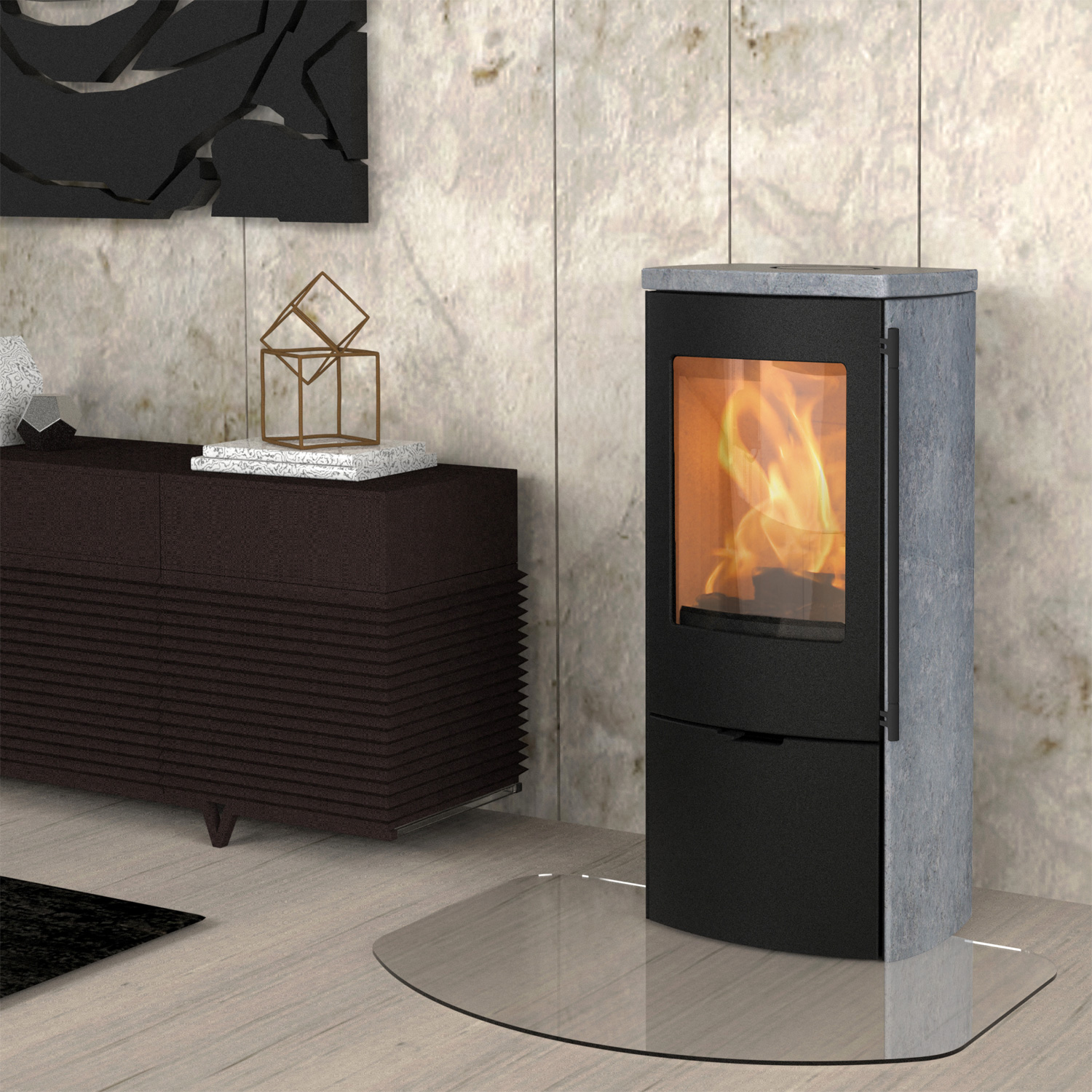 Lotus Mondo 30 Kaminofen Schwarz / Speckstein, Rauchrohranschluss hinten