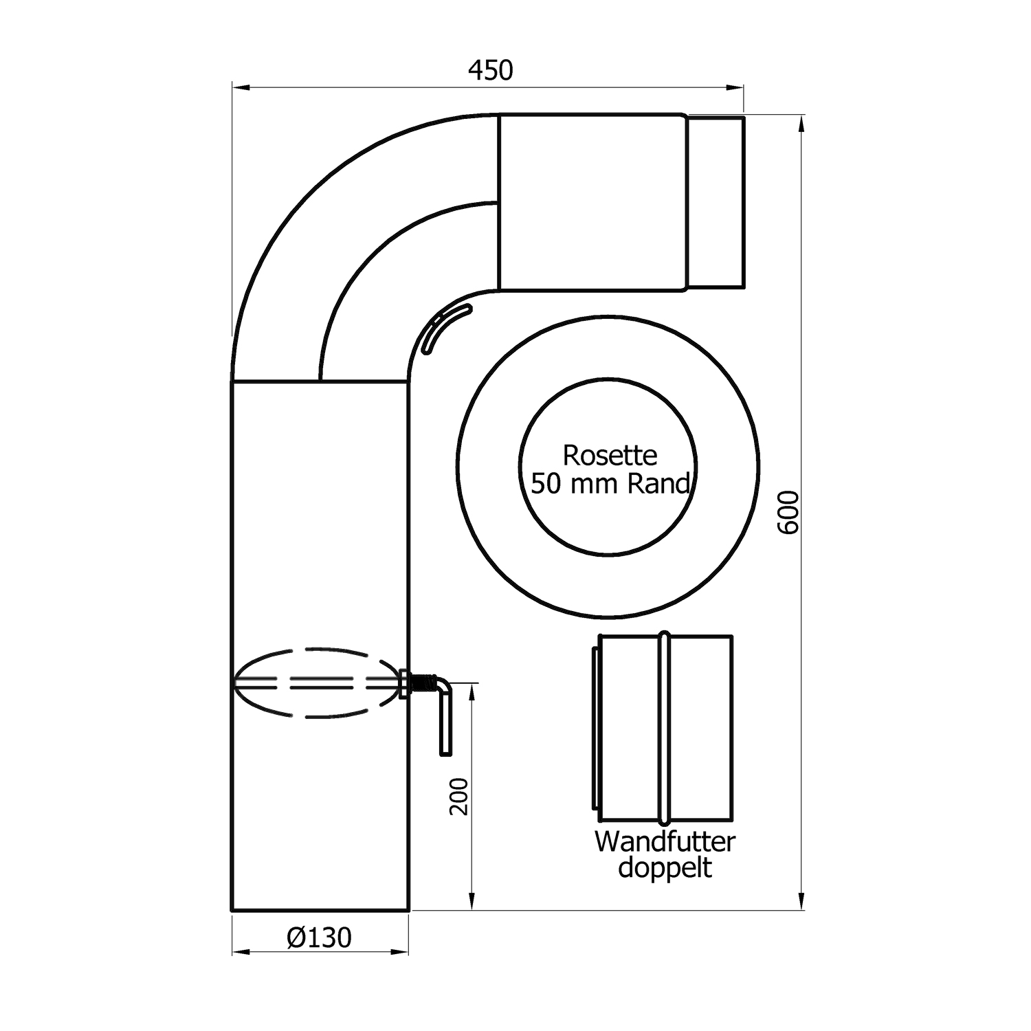 Raik Basic Rauchrohrbogen-Set 130mm schwarz FULLFORM rund für Rauchrohr / Ofenrohr