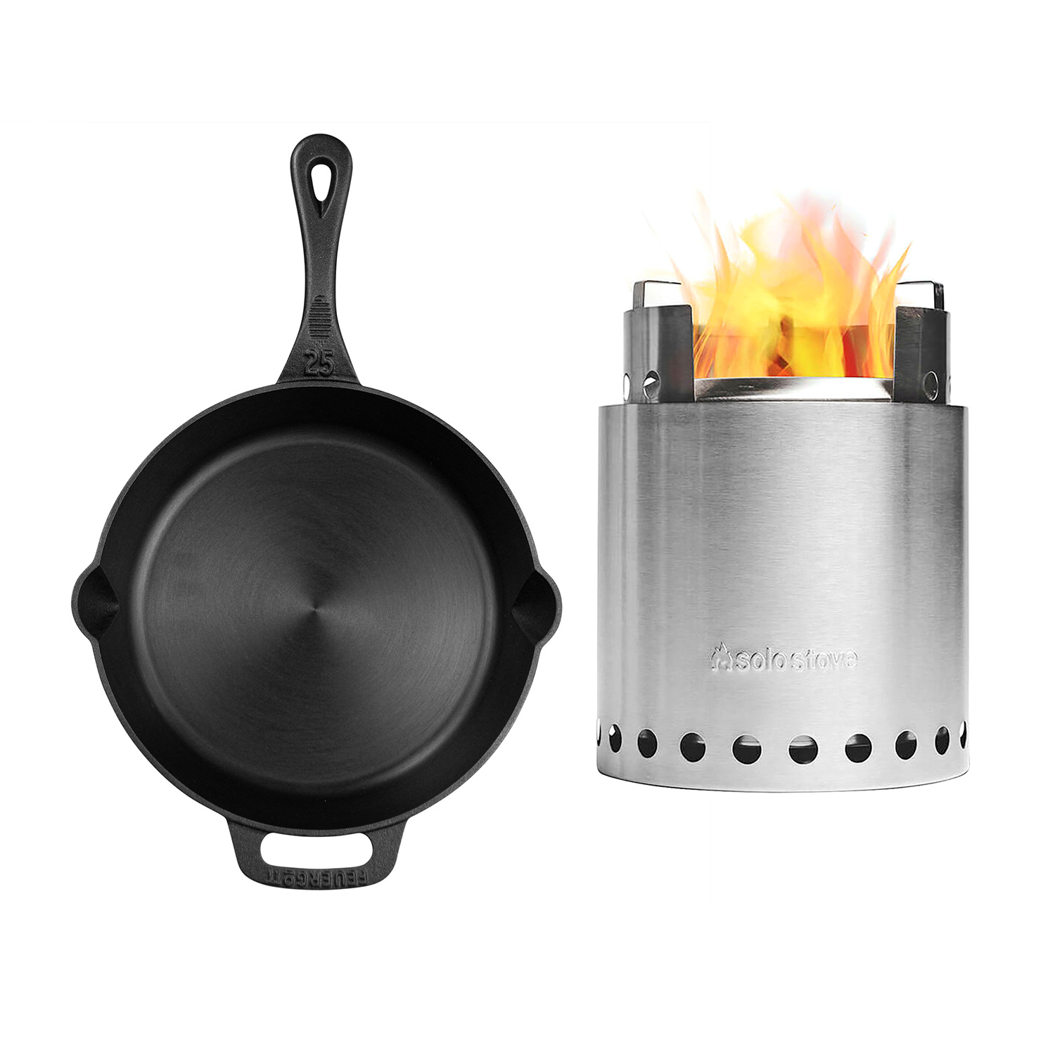 FEUERGOTT Feuerpfanne 25 mit Stiel Schwarz + Solo Stove Campfire Campingkocher