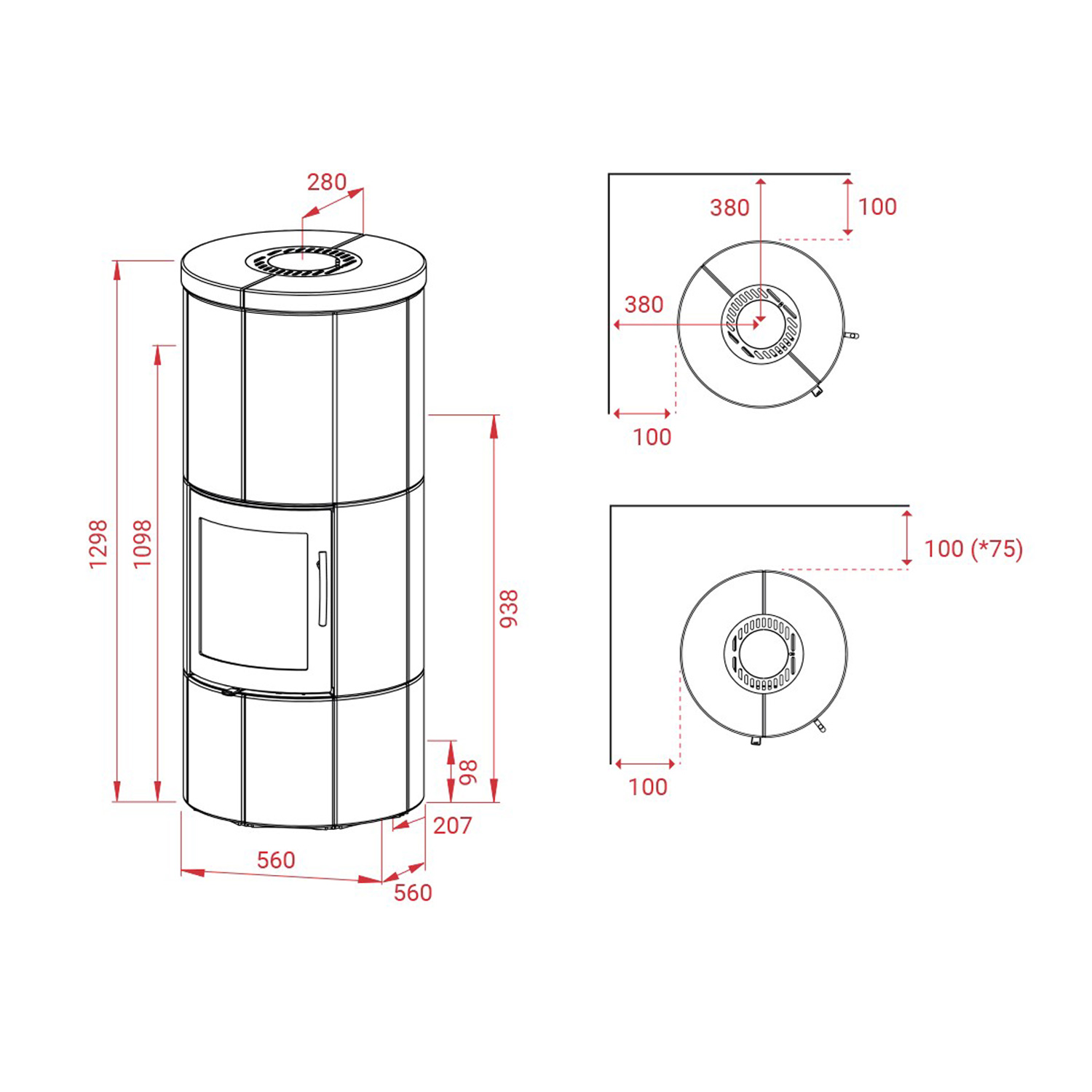 Lotus M Basic Kaminofen Grau Speckstein, RR oben Lotus M Basic Kaminofen Grau Speckstein, RR oben