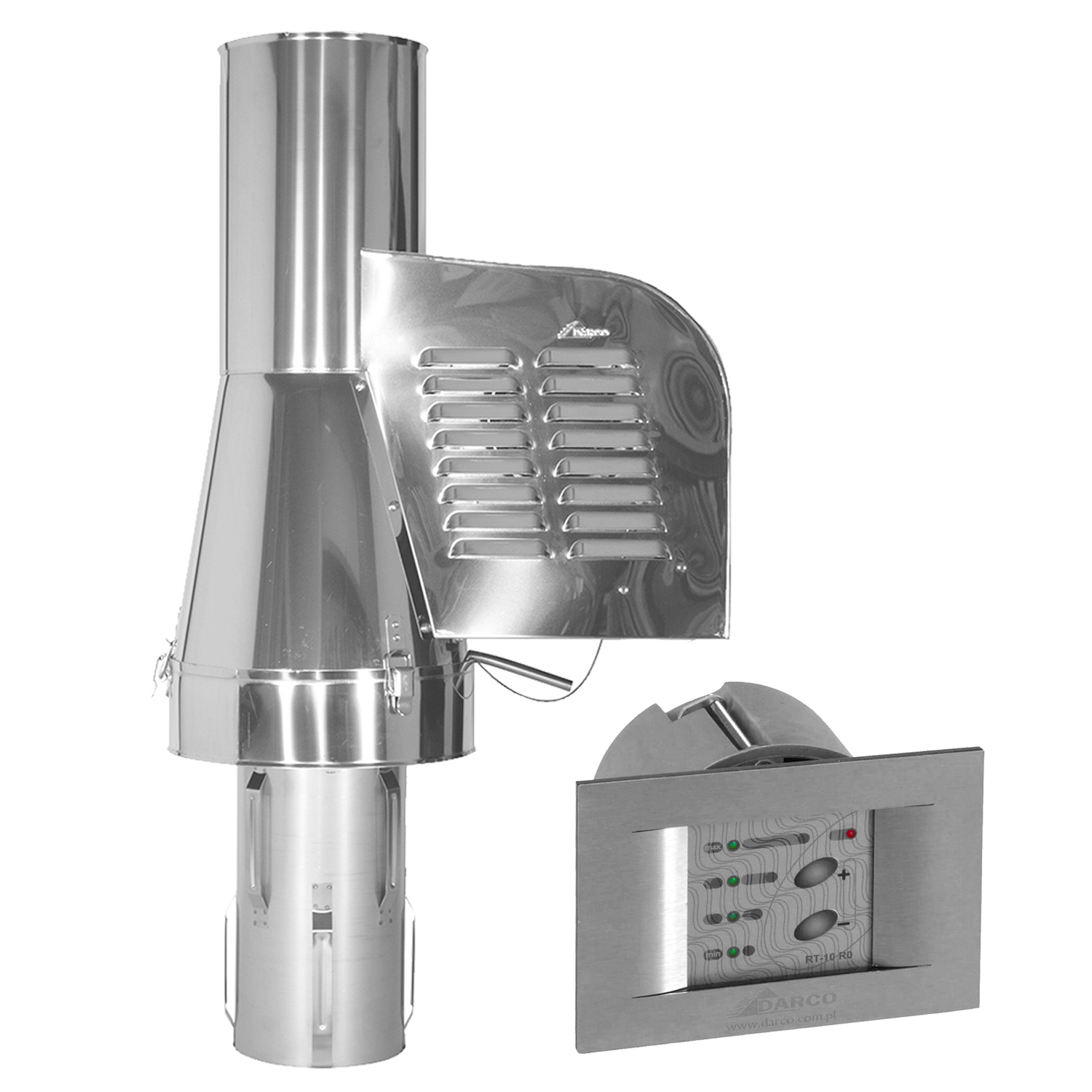 Rauchgasventilator GCK150 mit verlängertem Einschub + 12-Stufen-Regler Unterputz, Edelstahl Rauchgasventilator GCK150 mit verlängertem Einschub + 12-Stufen-Regler Unterputz, Edelstahl