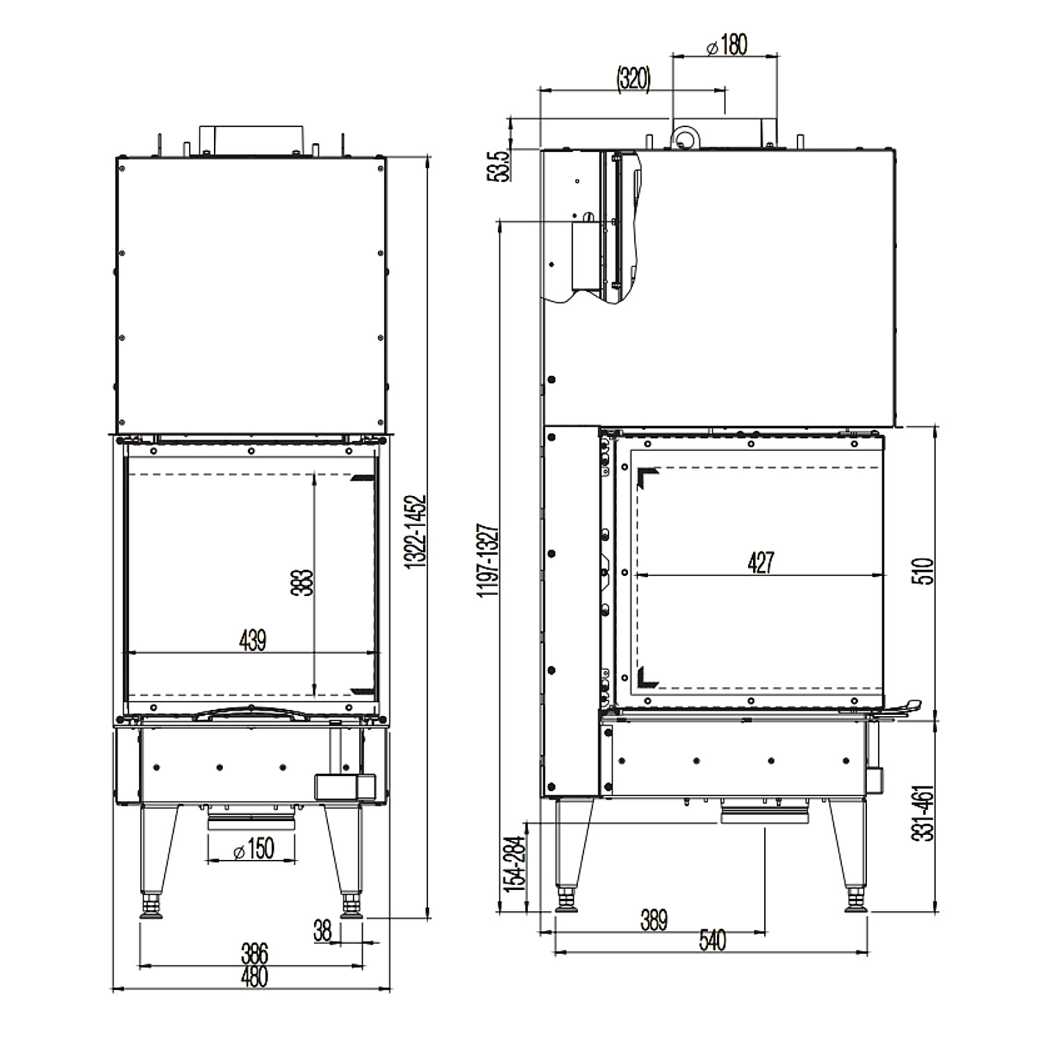 Austroflamm 48x51x51 S3 2.0 Kamineinsatz Feuerraum Schwarz