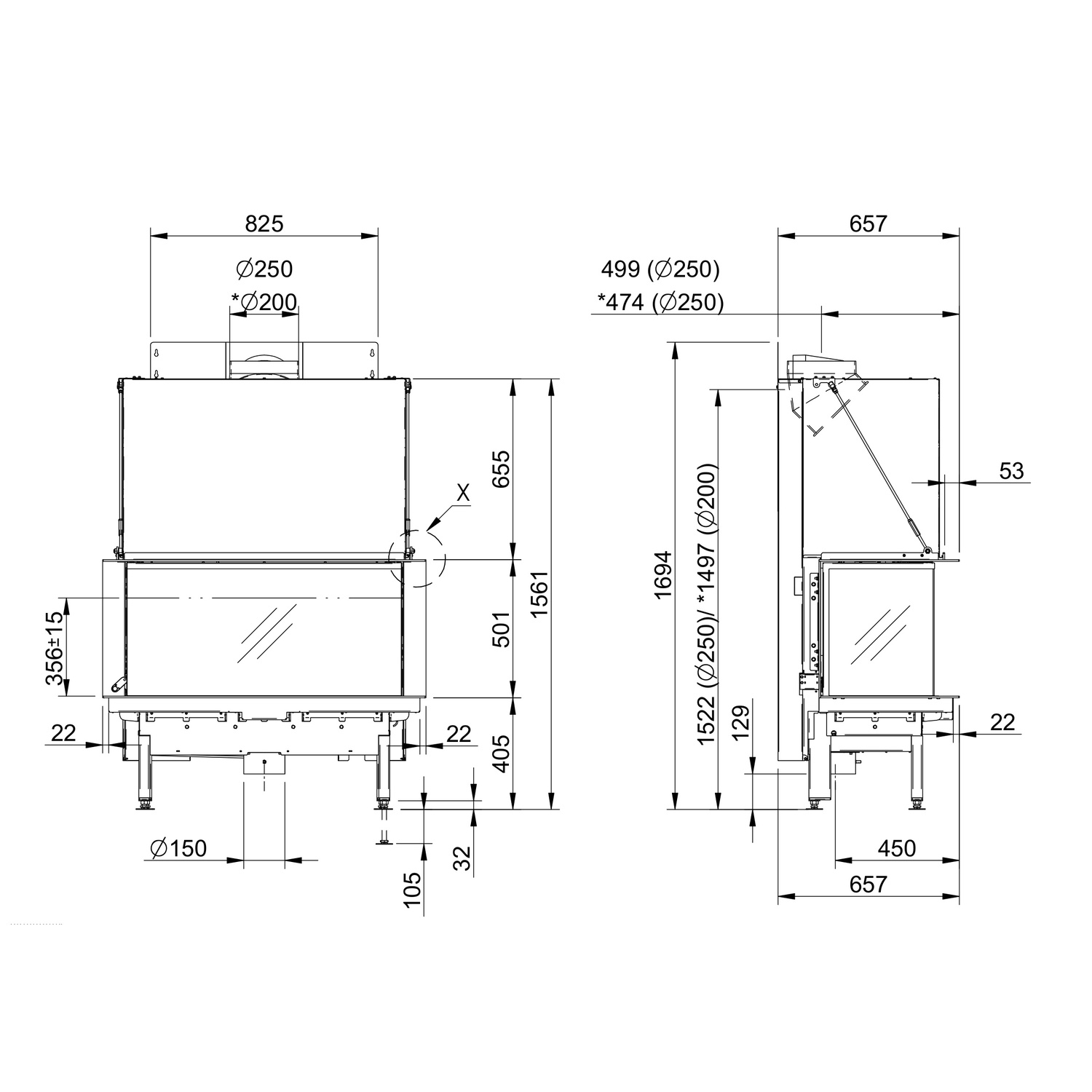 Spartherm Premium A-3RL-100h Kamineinsatz 200 mm RR