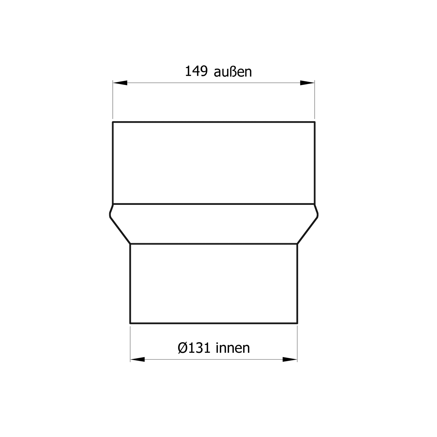 Raik Basic Erweiterung 130mm - 150mm schwarz für Rauchrohr / Ofenrohr