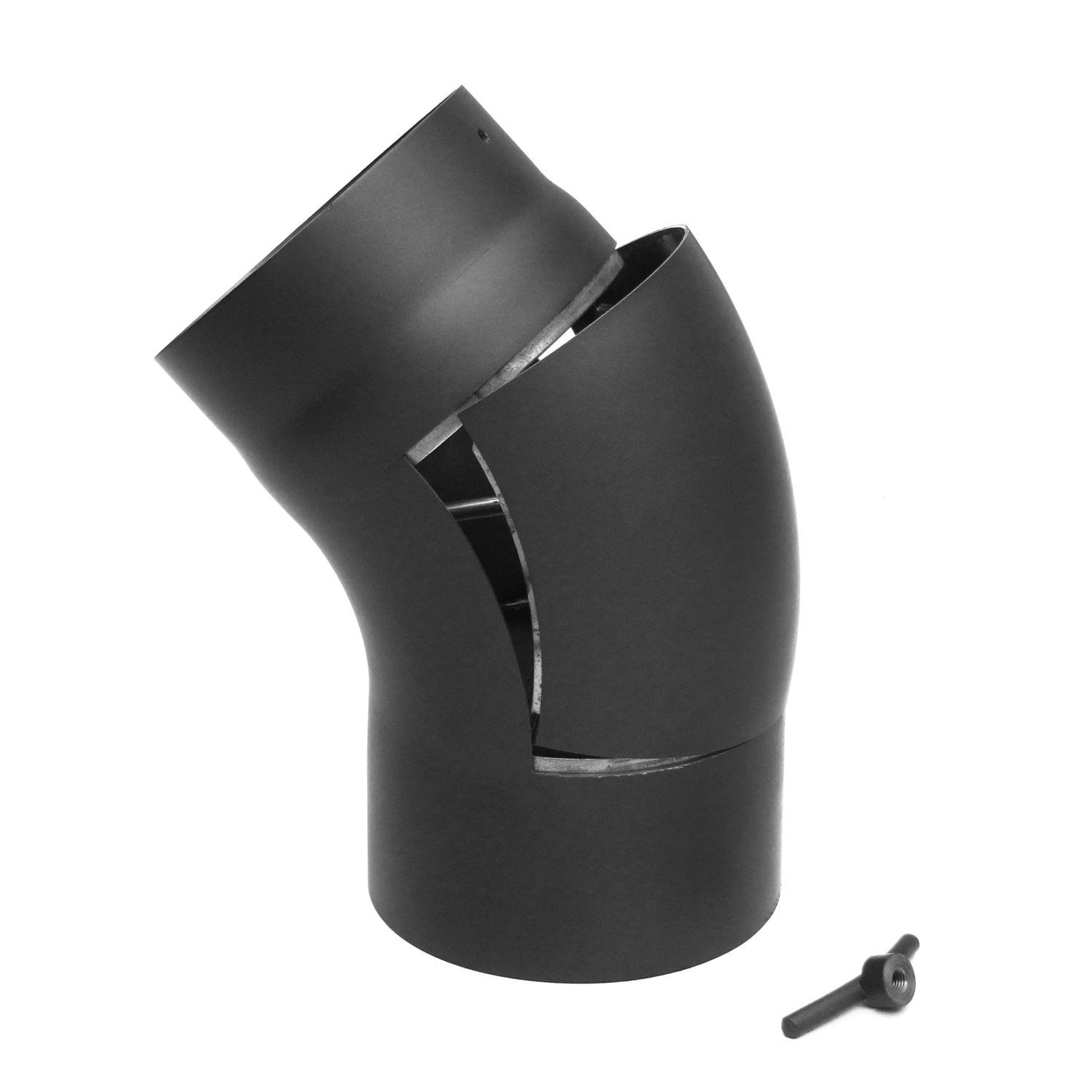 Raik Basic Rauchrohrbogen 130mm schwarz 45° gezogen mit Tür für Rauchrohr / Ofenrohr