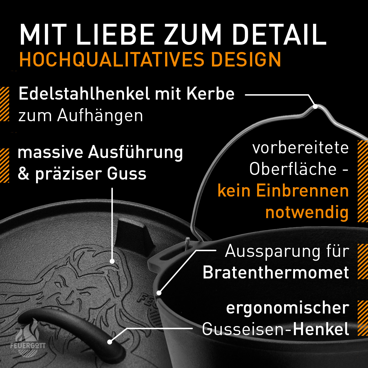 FEUERGOTT Dutch Oven 6,5 l mit Füßen