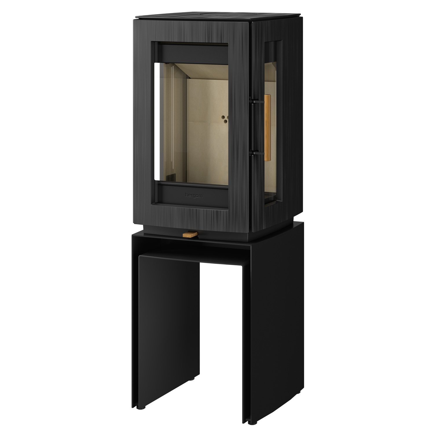 Hergom Glow Kaminofen Gusseisen Schwarz mit Bankerhöhung Hergom Glow Kaminofen Gusseisen Schwarz mit Bankerhöhung