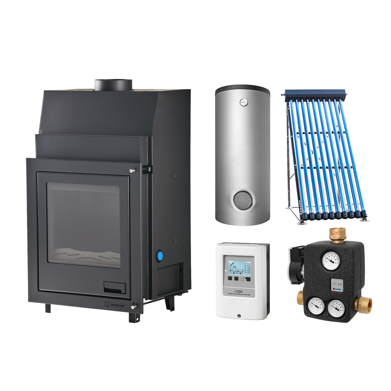 Aquaflam 17 Basic Set + Solarthermie-Set 2 (11 m²) + Kombispeicher THKE 825 + SWT